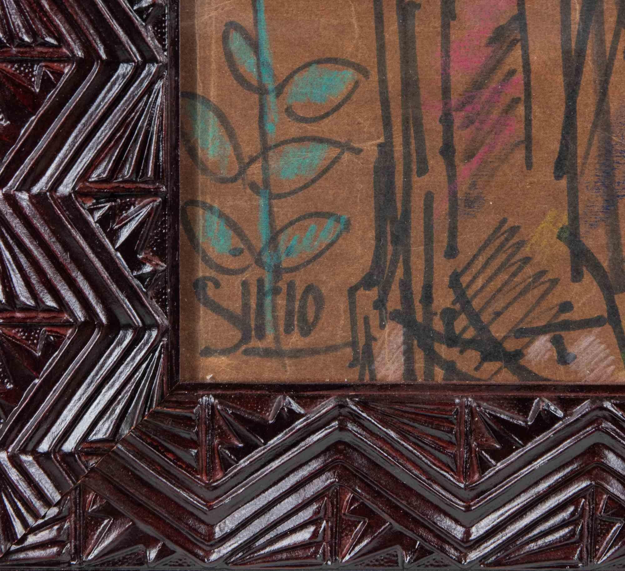 Harlequin - Mixed Media on Cardboard by Sirio Pellegrini - 1960s For Sale 3