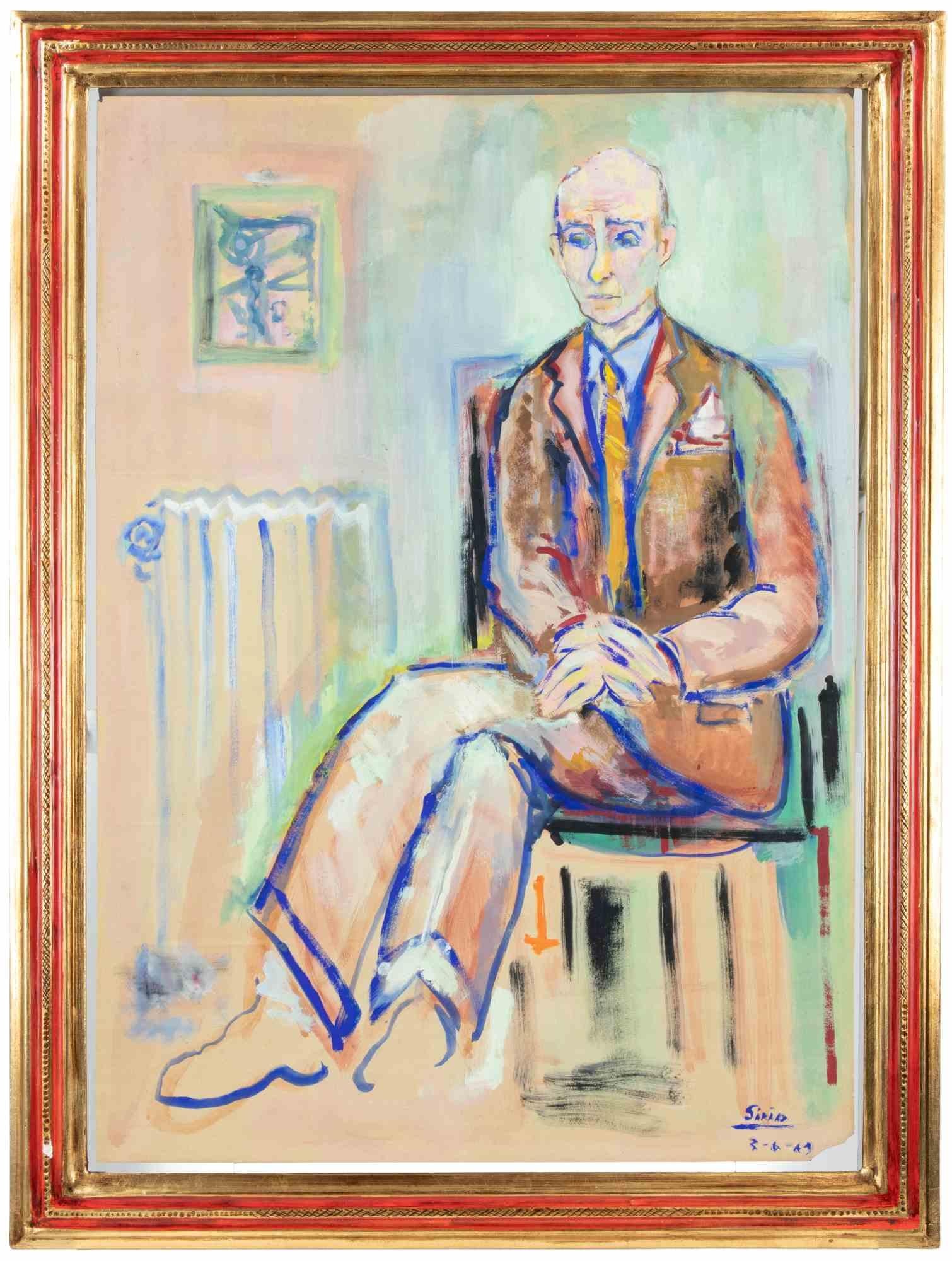 Portrait - Mixed Media on Paper by Sirio Pellegrini - 1950s