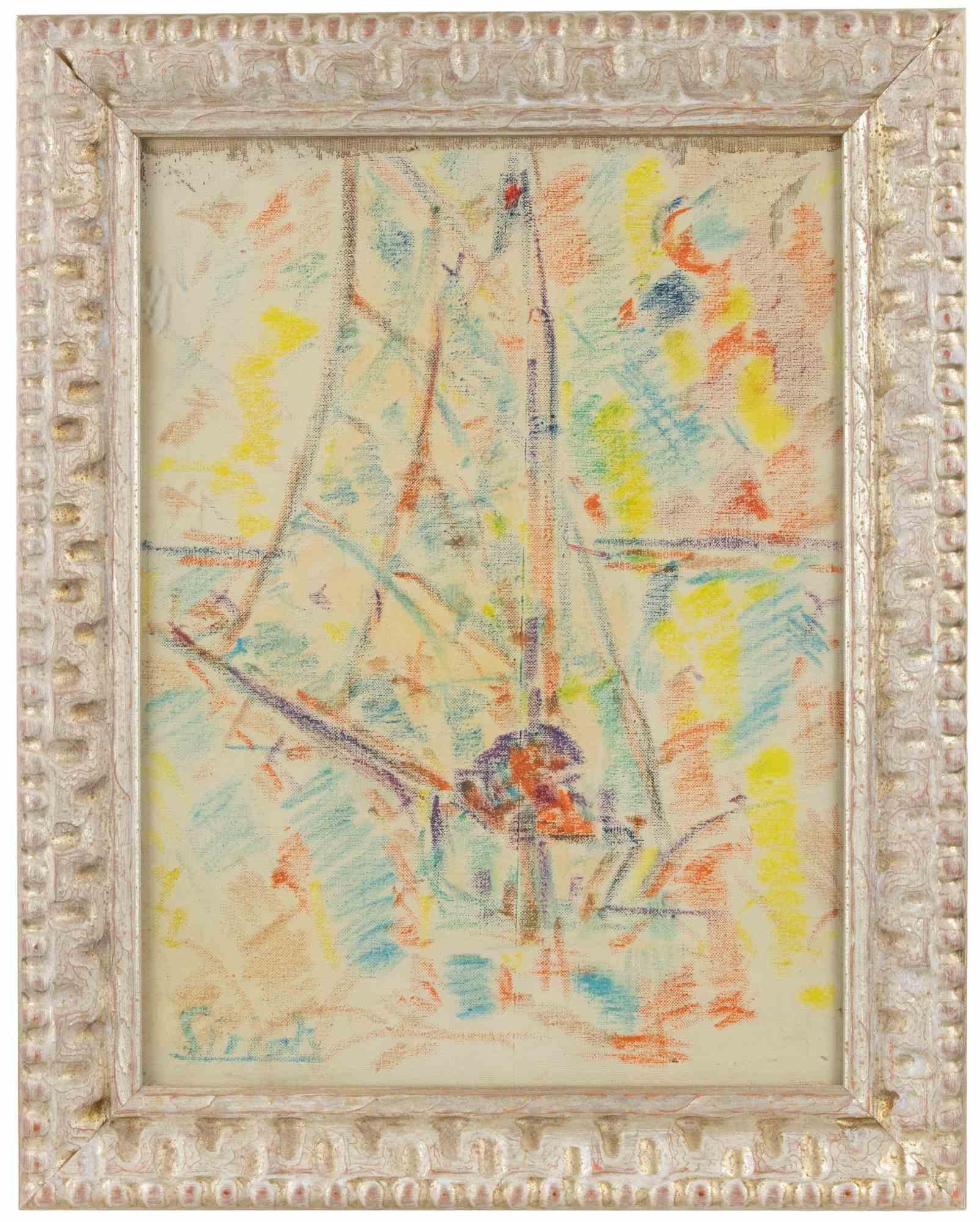 Abstract Composition (Boat) - Drawing by Sirio Pellegrini - 1970s