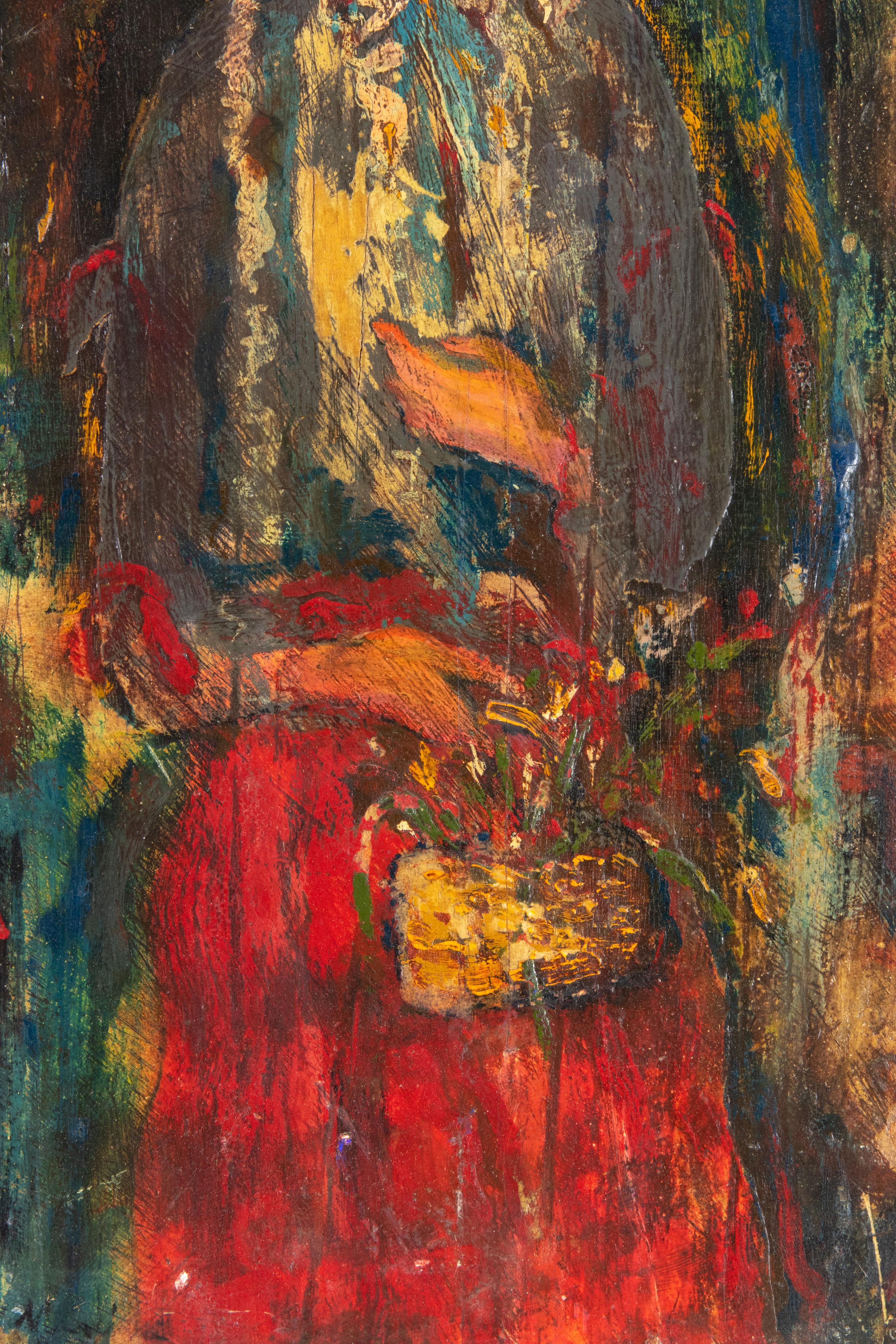Antonella an Karneval - Öl auf Karton von Sirio Pellegrini - 1969 im Angebot 1