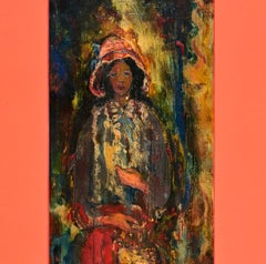 Antonella at Carnival - Oil on Board by Sirio Pellegrini - 1969