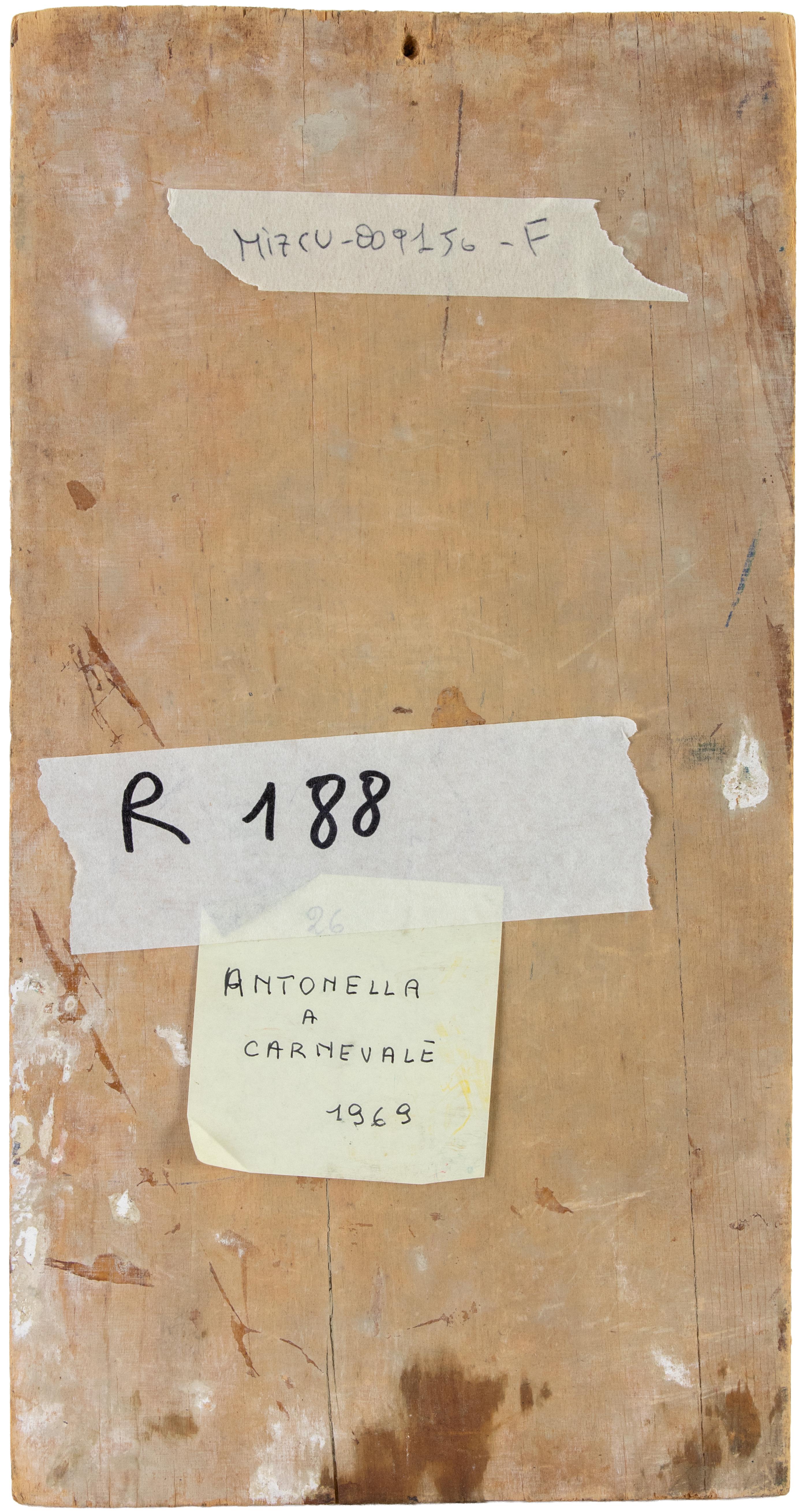 Antonella an Karneval - Öl auf Karton von Sirio Pellegrini - 1969 im Angebot 3