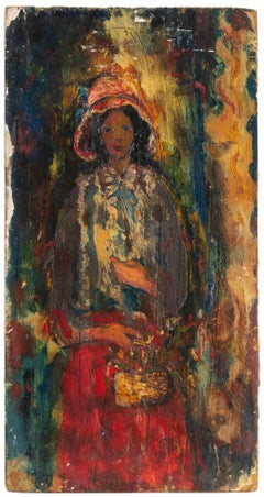 Antonella at Carnival - Oil on Board by Sirio Pellegrini - 1969