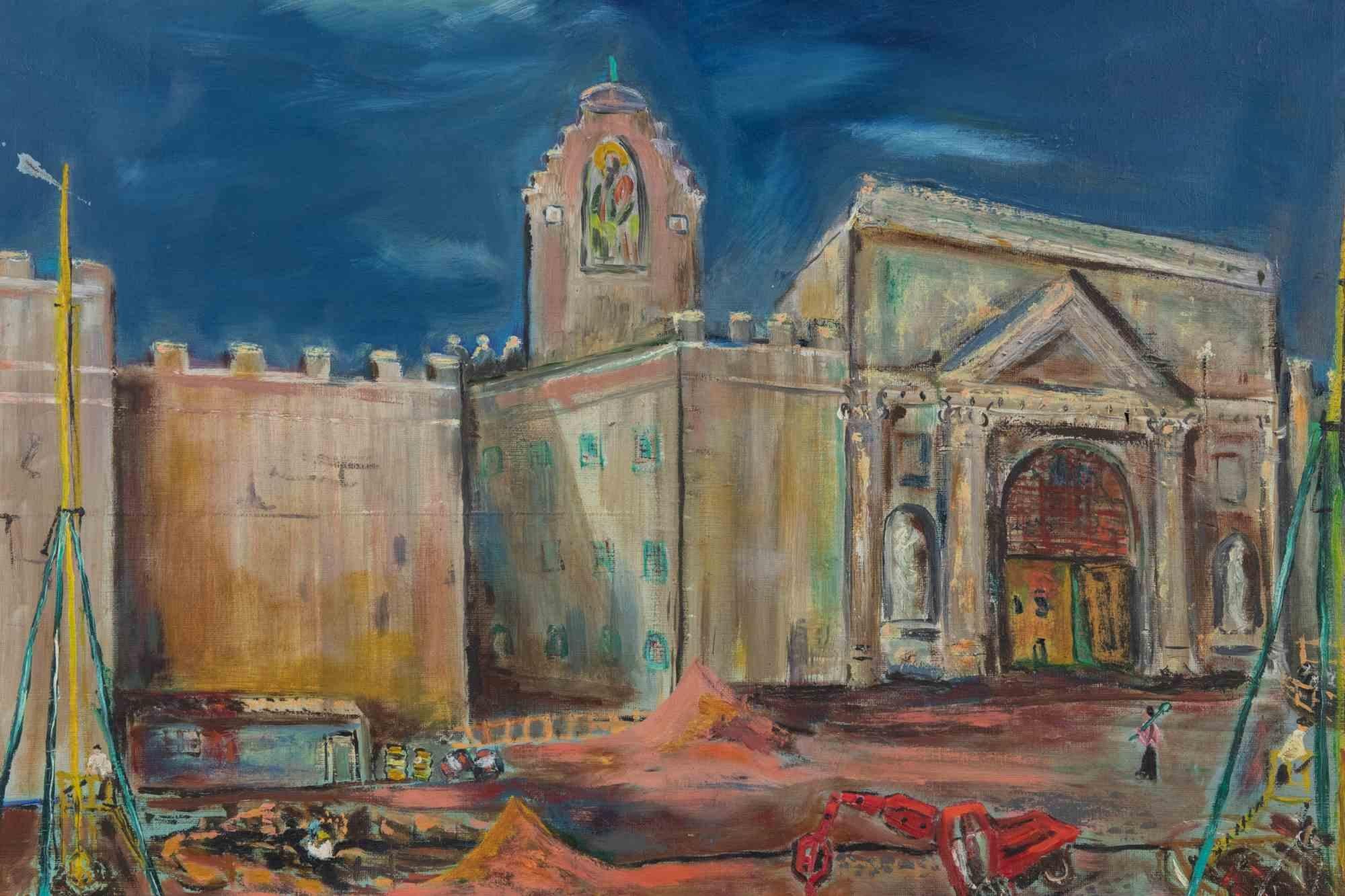 Cityscape - Öl auf Leinwand von Sirio Pellegrini - 1964 im Angebot 2