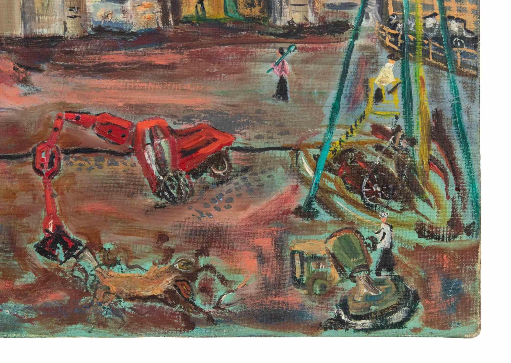 Cityscape - Öl auf Leinwand von Sirio Pellegrini - 1964 im Angebot 3