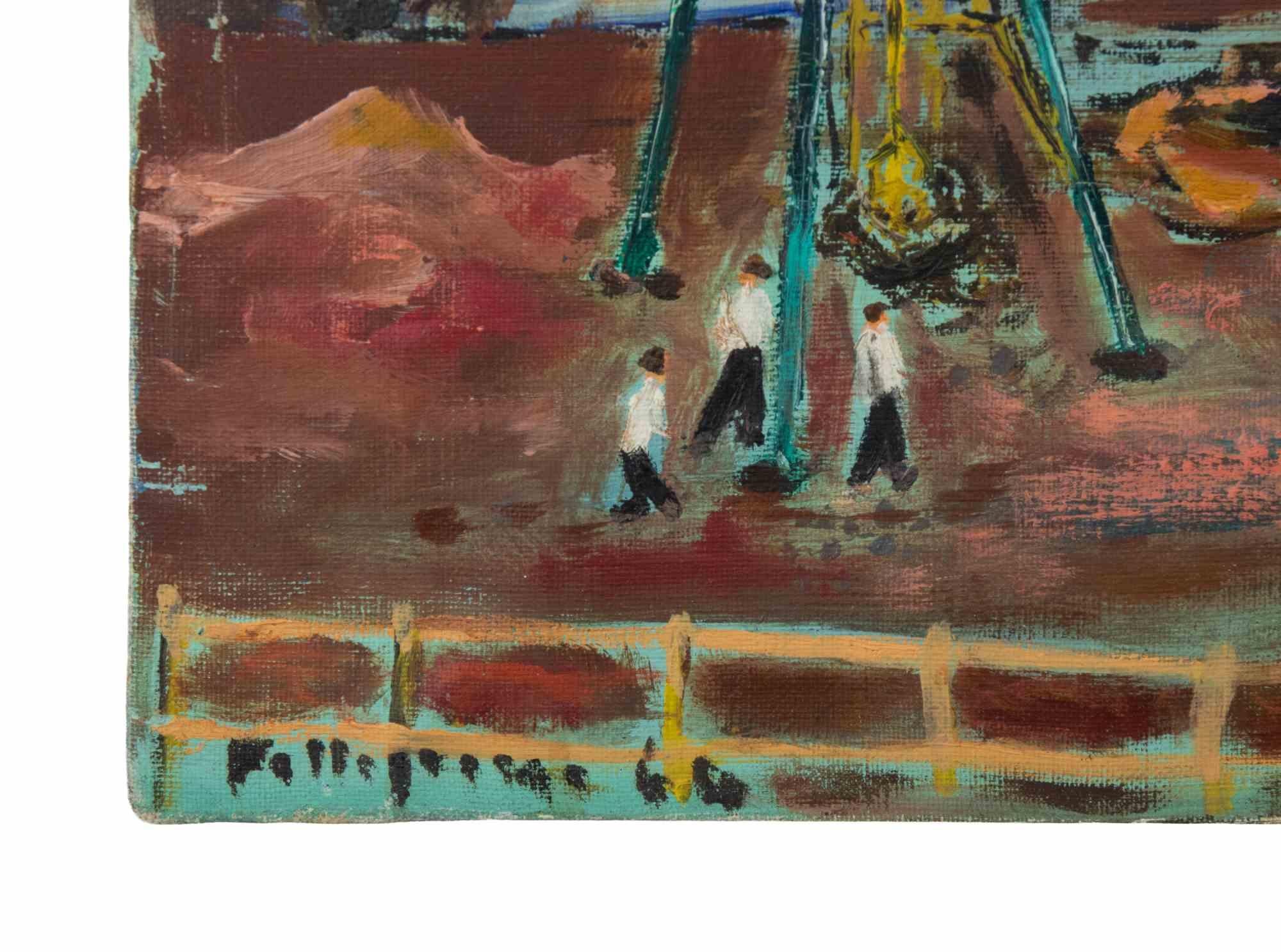 Cityscape - Öl auf Leinwand von Sirio Pellegrini - 1964 im Angebot 4