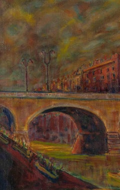 Cityscape Oil Painting on Paper, Signed, Framed, Contemporary, 1966