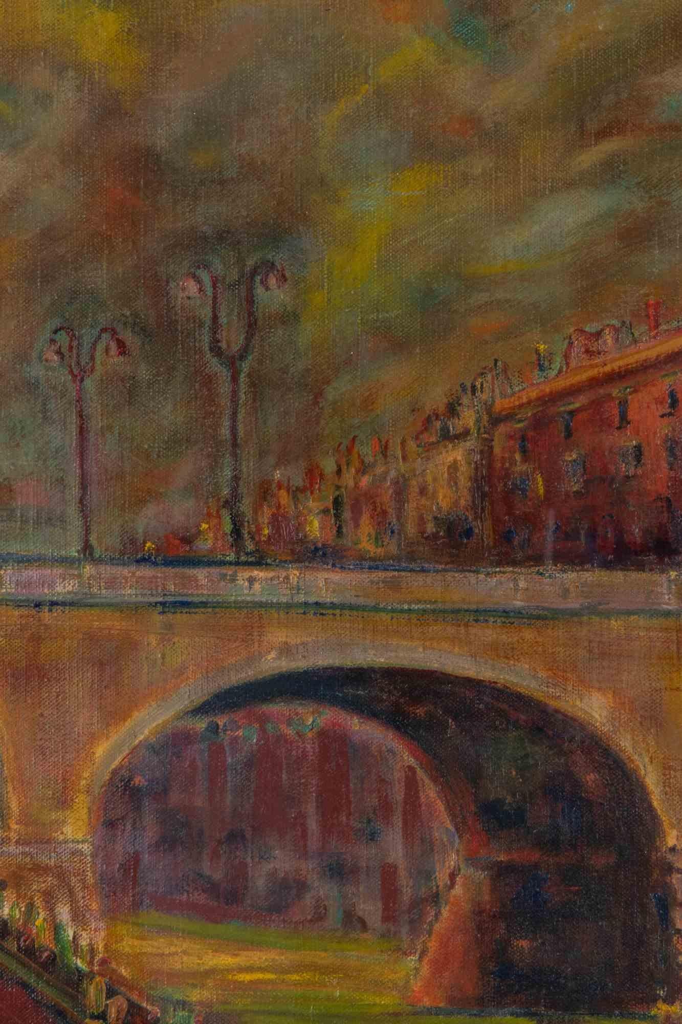 Cityscape - Gemälde von Sirio Pellegrini - 1966 im Angebot 2