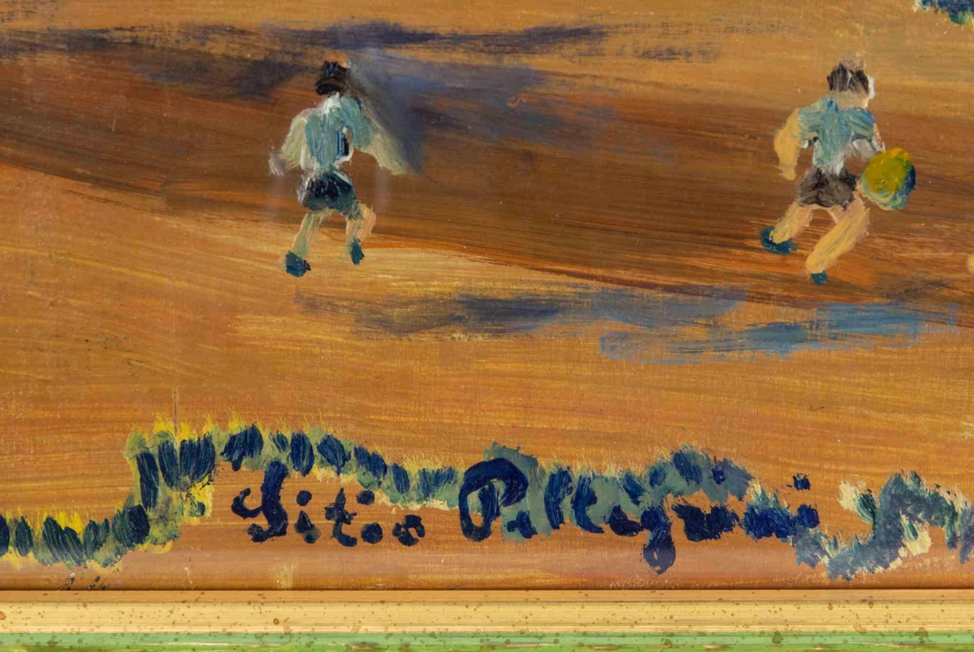 Fußballspiel – Farbe von Sirio Pellegrini – 1970er Jahre im Angebot 3