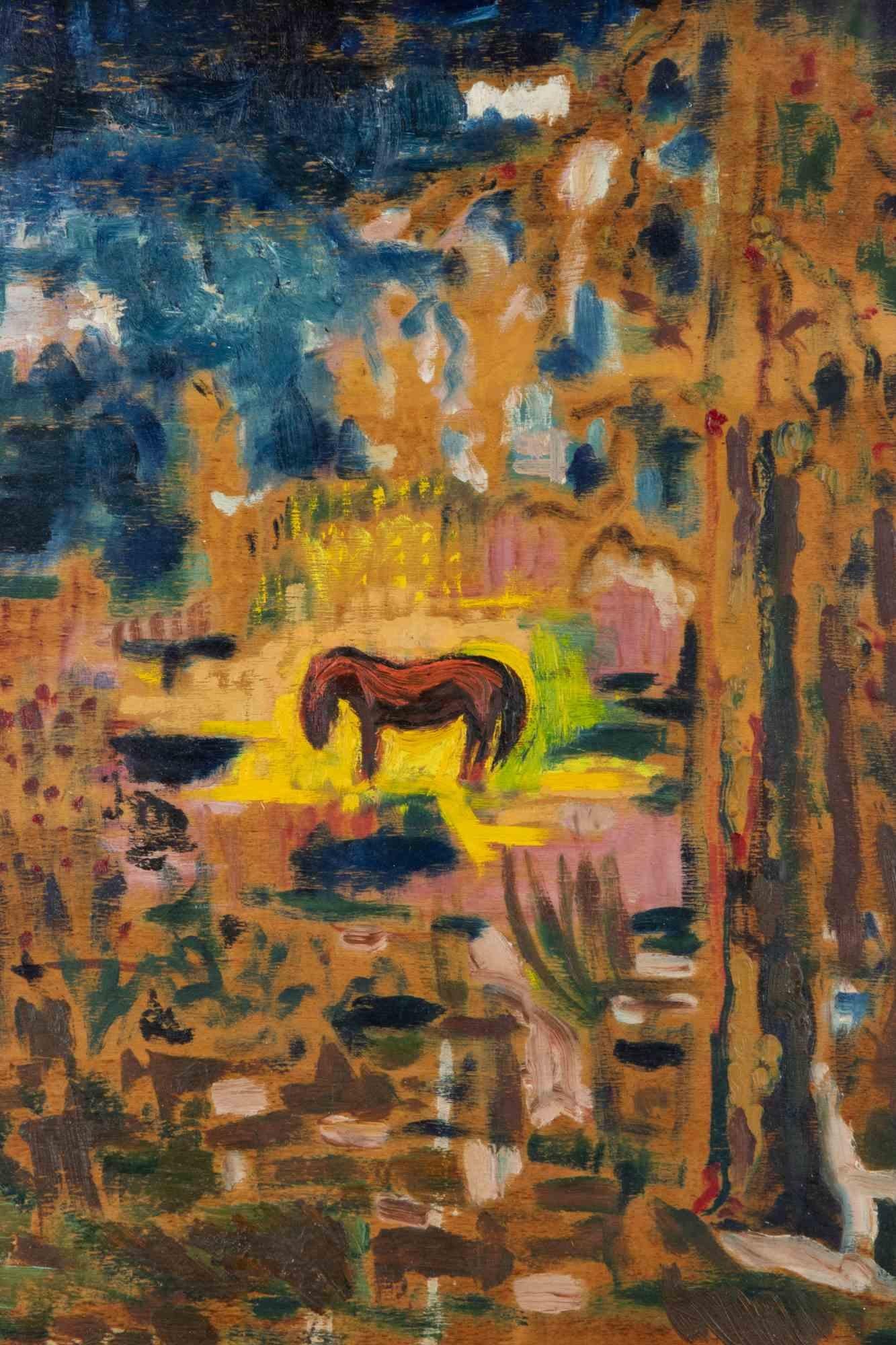 Grazing Horse – Gemälde von Sirio Pellegrini – 1960er Jahre im Angebot 1