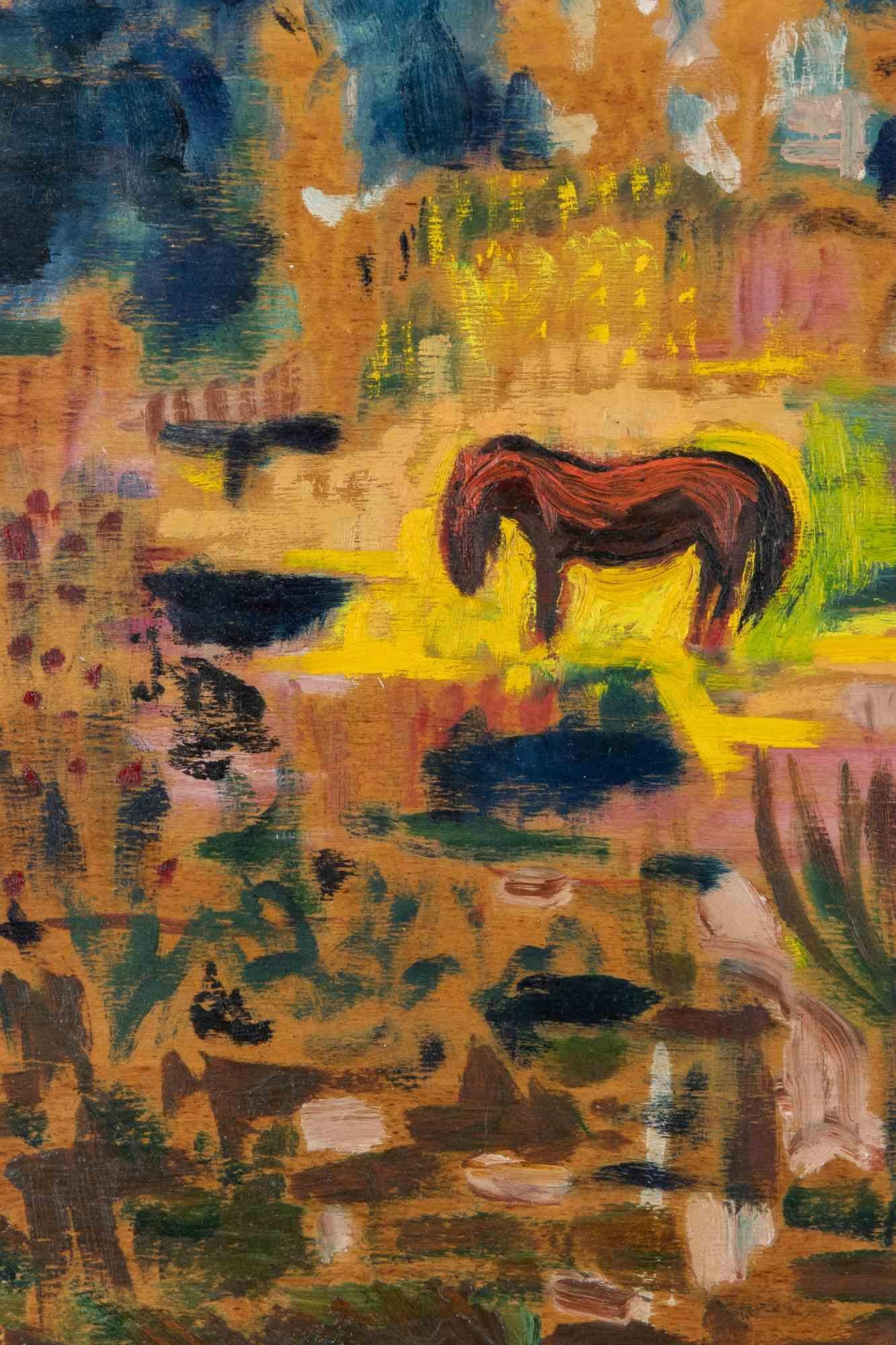 Grazing Horse – Gemälde von Sirio Pellegrini – 1960er Jahre im Angebot 2
