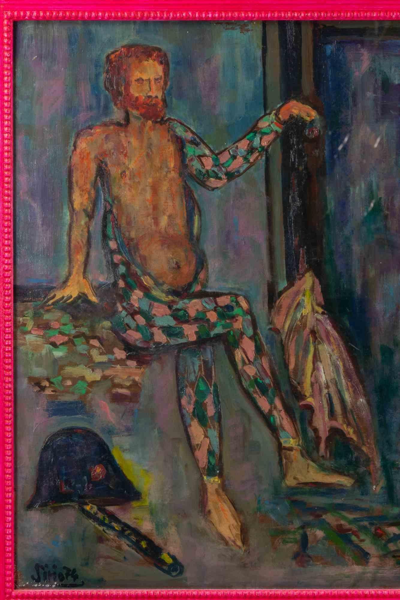 Harlequin at Rest - Paint by Sirio Pellegrini - 1974 For Sale 1