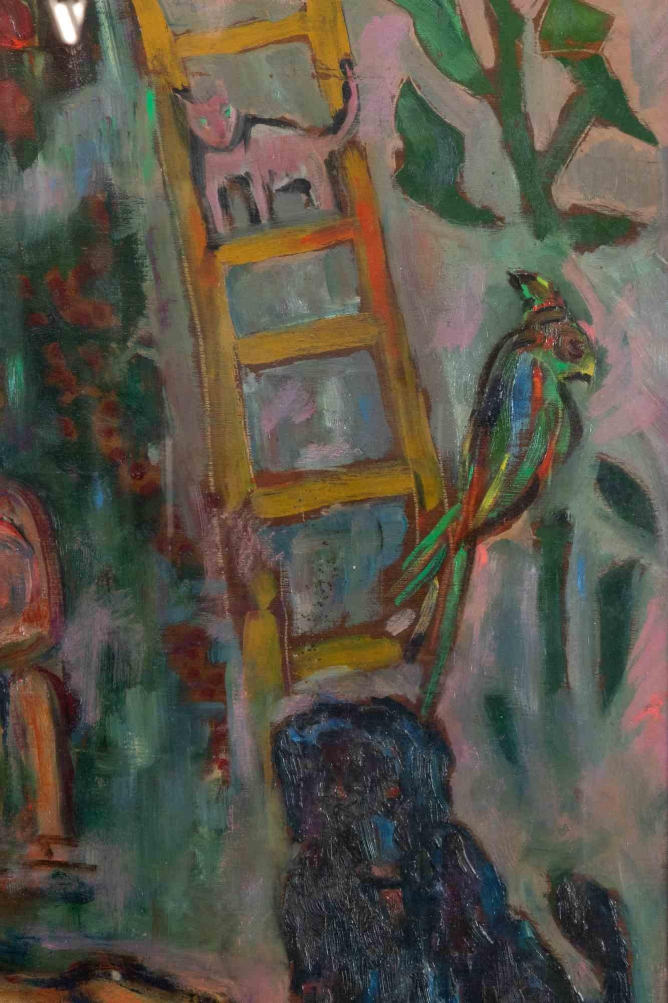 Harlequin at Rest - Paint by Sirio Pellegrini - 1974 For Sale 3
