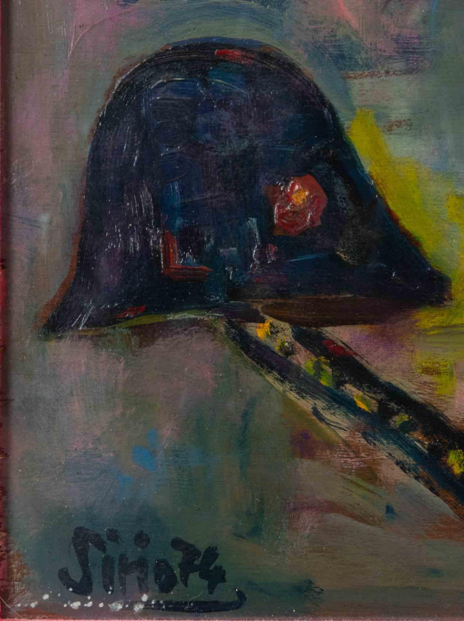Harlequin at Rest - Paint by Sirio Pellegrini - 1974 For Sale 4