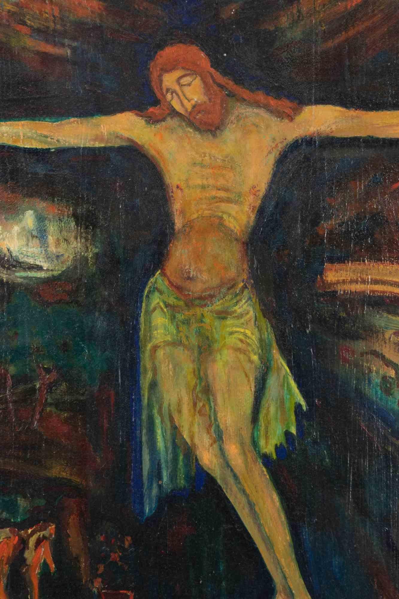 Jesus Christ and the Pains of the World - Paint by Sirio Pellegrini - 1970s For Sale 1