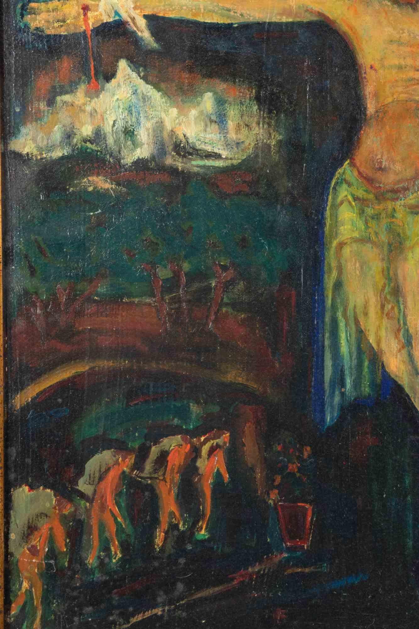 Jesus Christ and the Pains of the World - Paint by Sirio Pellegrini - 1970s For Sale 2