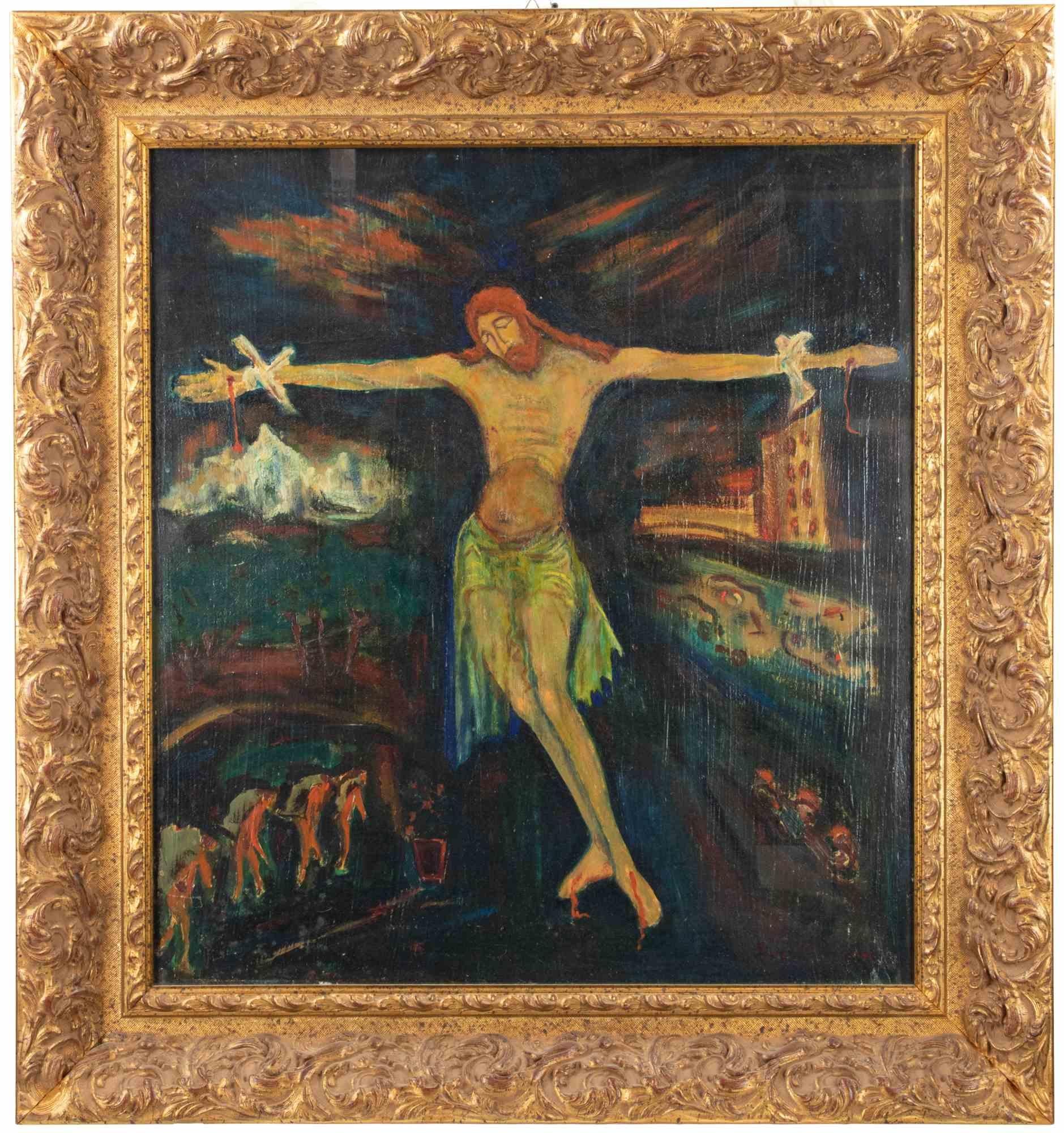Jesus Christ and the Pains of the World - Paint by Sirio Pellegrini - 1970s