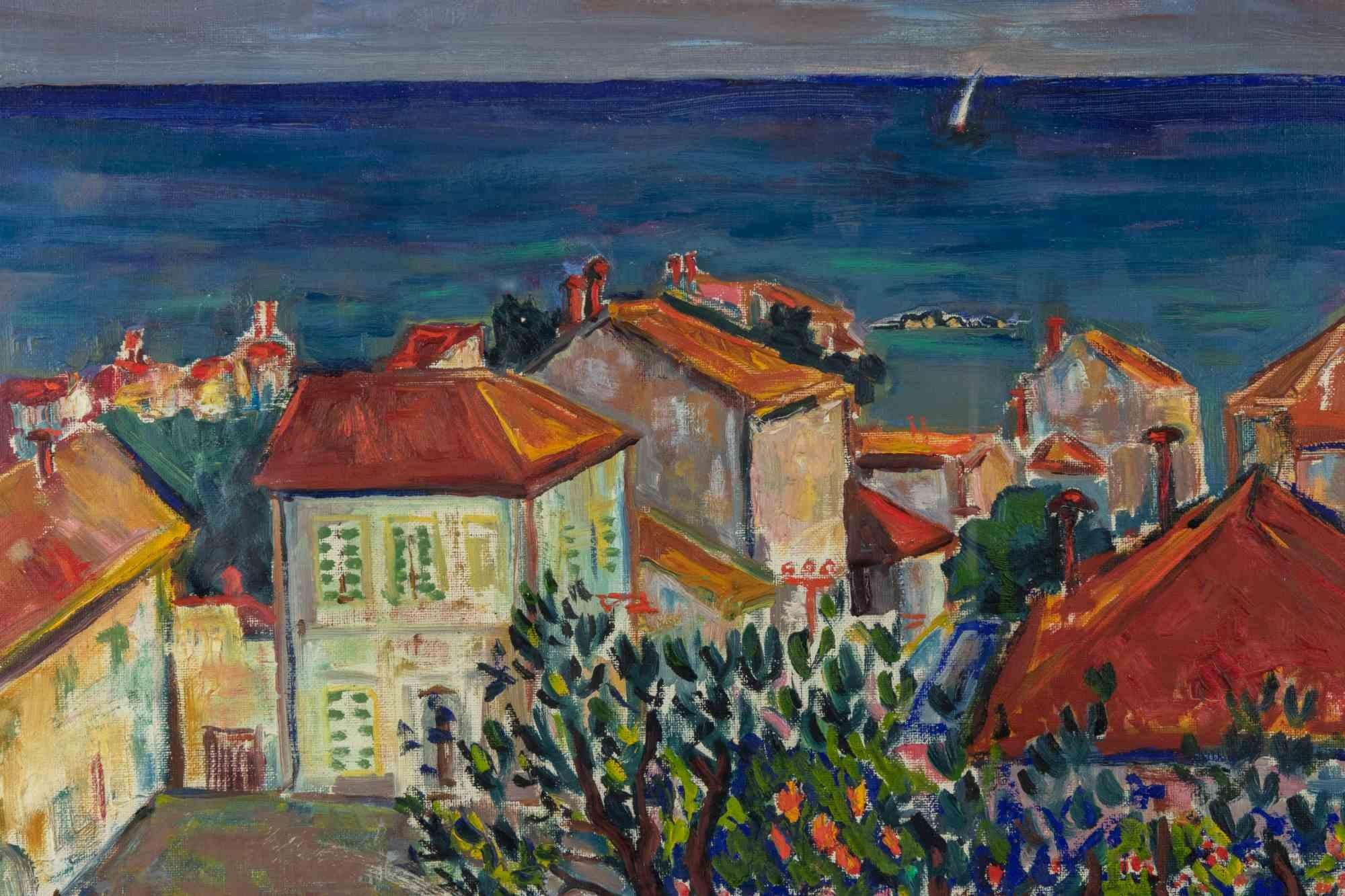 Landschaft in Falconara – Gemälde von Sirio Pellegrini – 1968 im Angebot 1