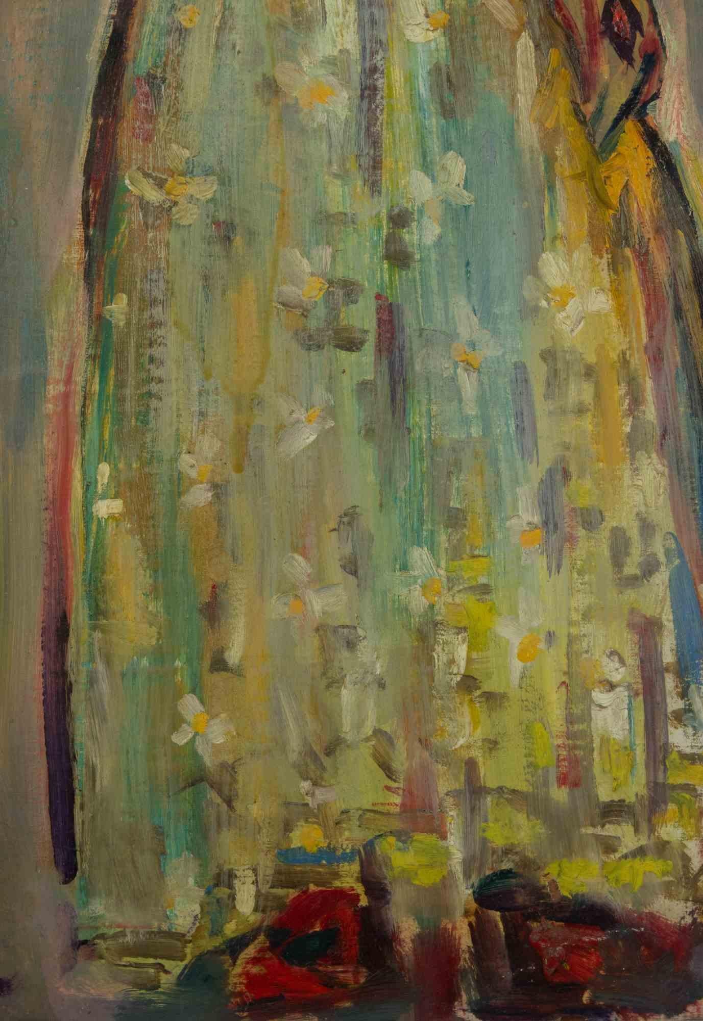 Maja mit Papagei – Farbe von Sirio Pellegrini – 1974 im Angebot 3
