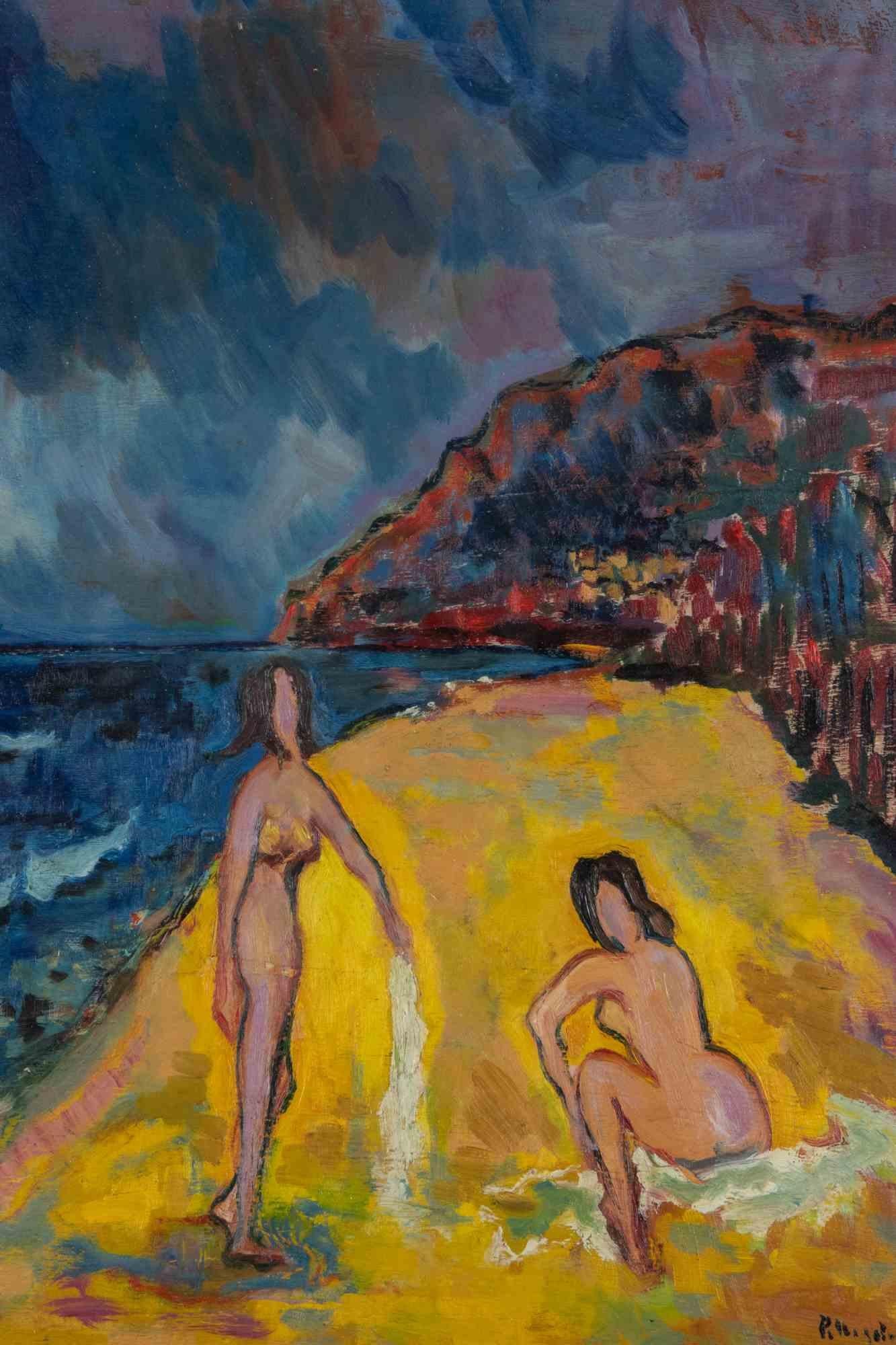 Akt am Strand – Farbe von Sirio Pellegrini – 1961 im Angebot 1