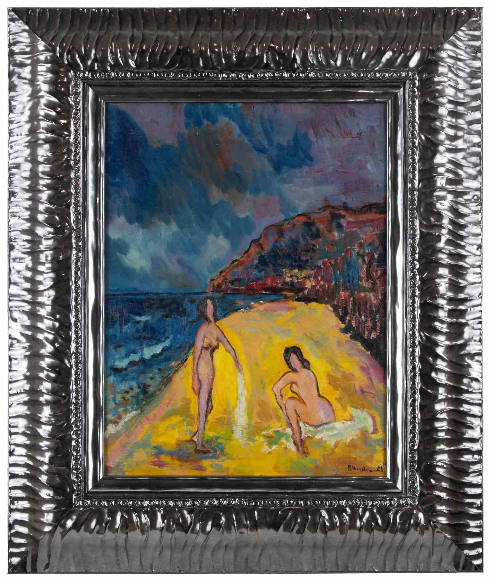 Nudi sulla spiaggia - Dipinto di Sirio Pellegrini - 1961