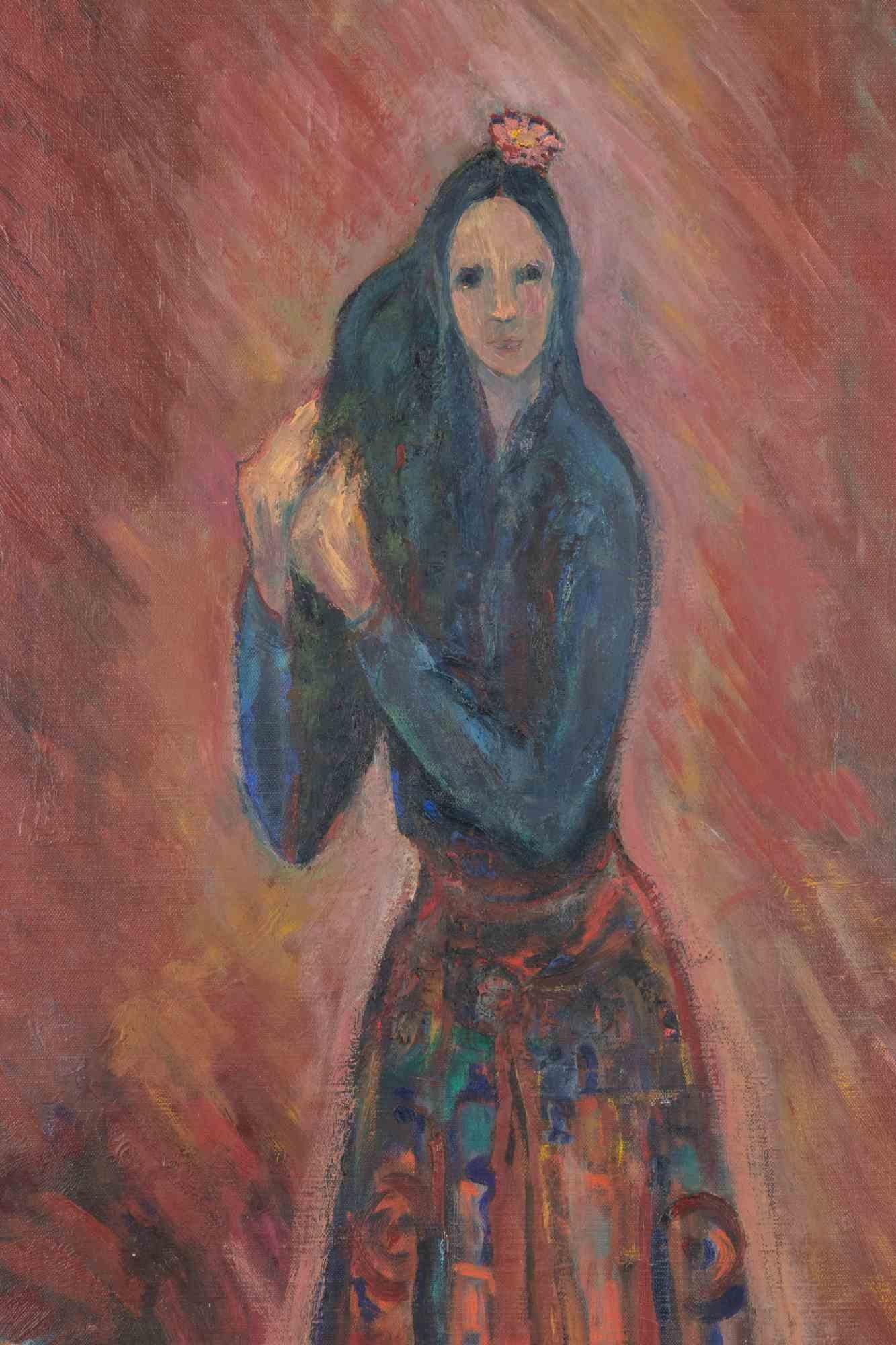 Porträt einer Frau – Malerei von Sirio Pellegrini – 1960er Jahre im Angebot 1