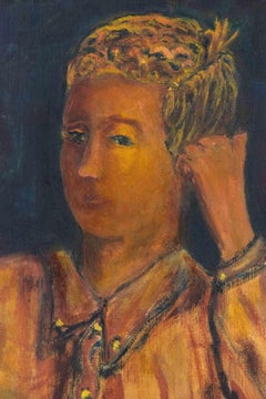 Portrait à l'huile sur panneau, signé, encadré, contemporain, 1974
