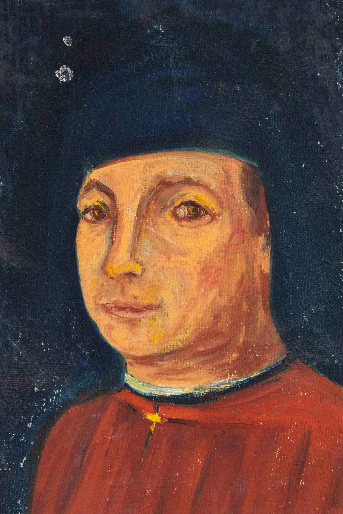 Selbstporträt nach Antonello da Messina – Malerei von Sirio Pellegrini – 1969 im Angebot 1