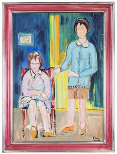 Sisters - Oil Paint by Sirio Pellegrini - 1960s