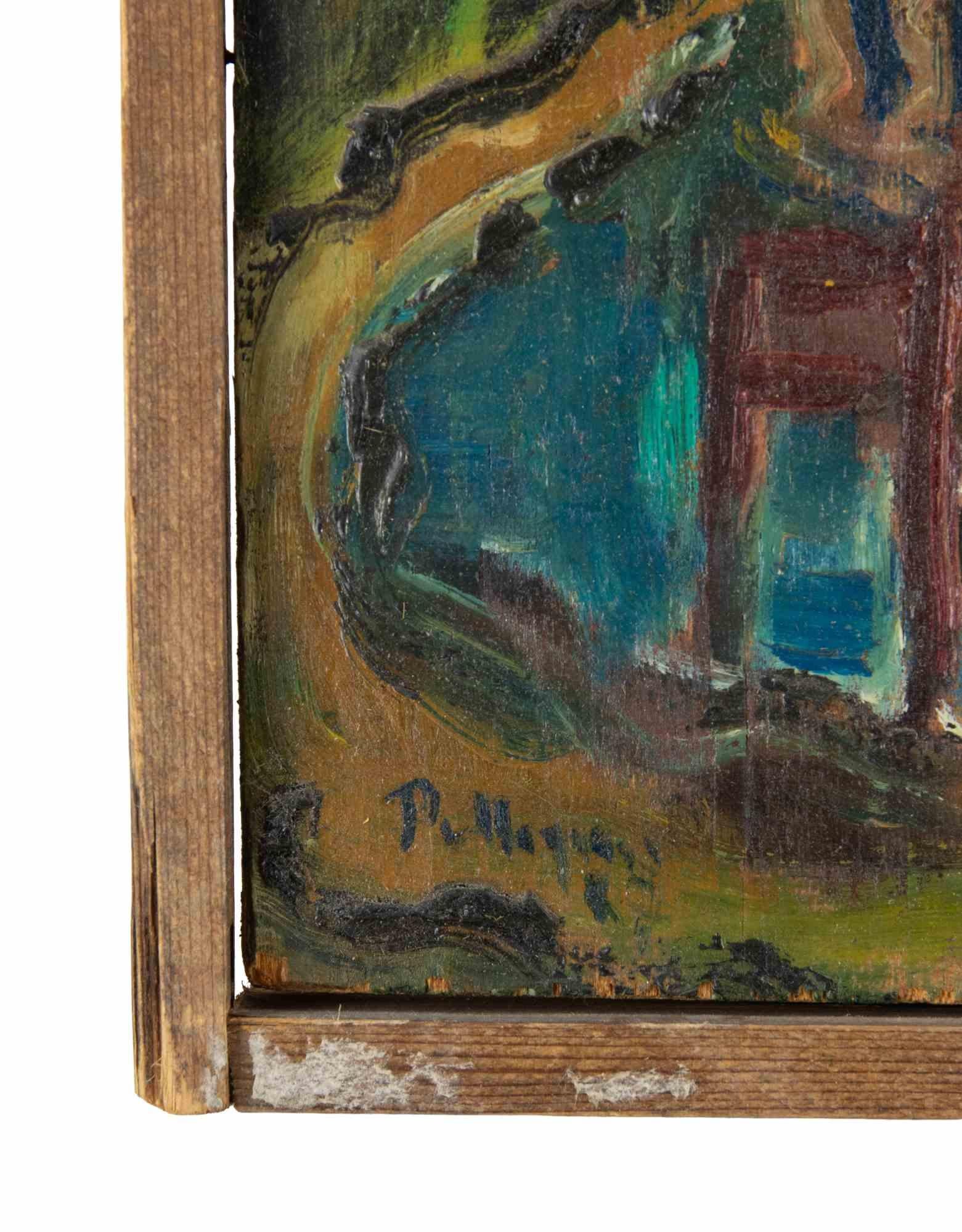 Square in Capestrano - Paint by Sirio Pellegrini - 1967 For Sale 2