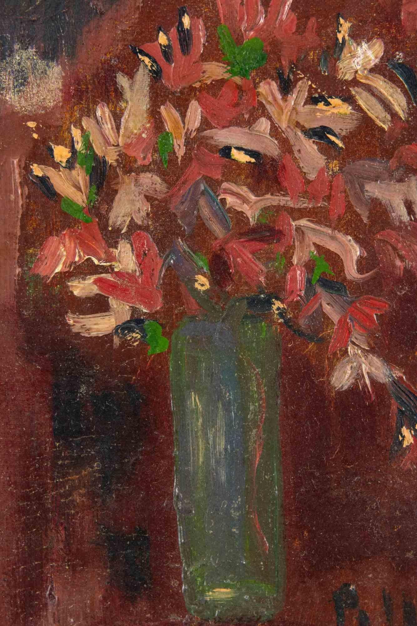 Stillleben mit Zyclamenen – Farbe von Sirio Pellegrini – 1965 im Angebot 1