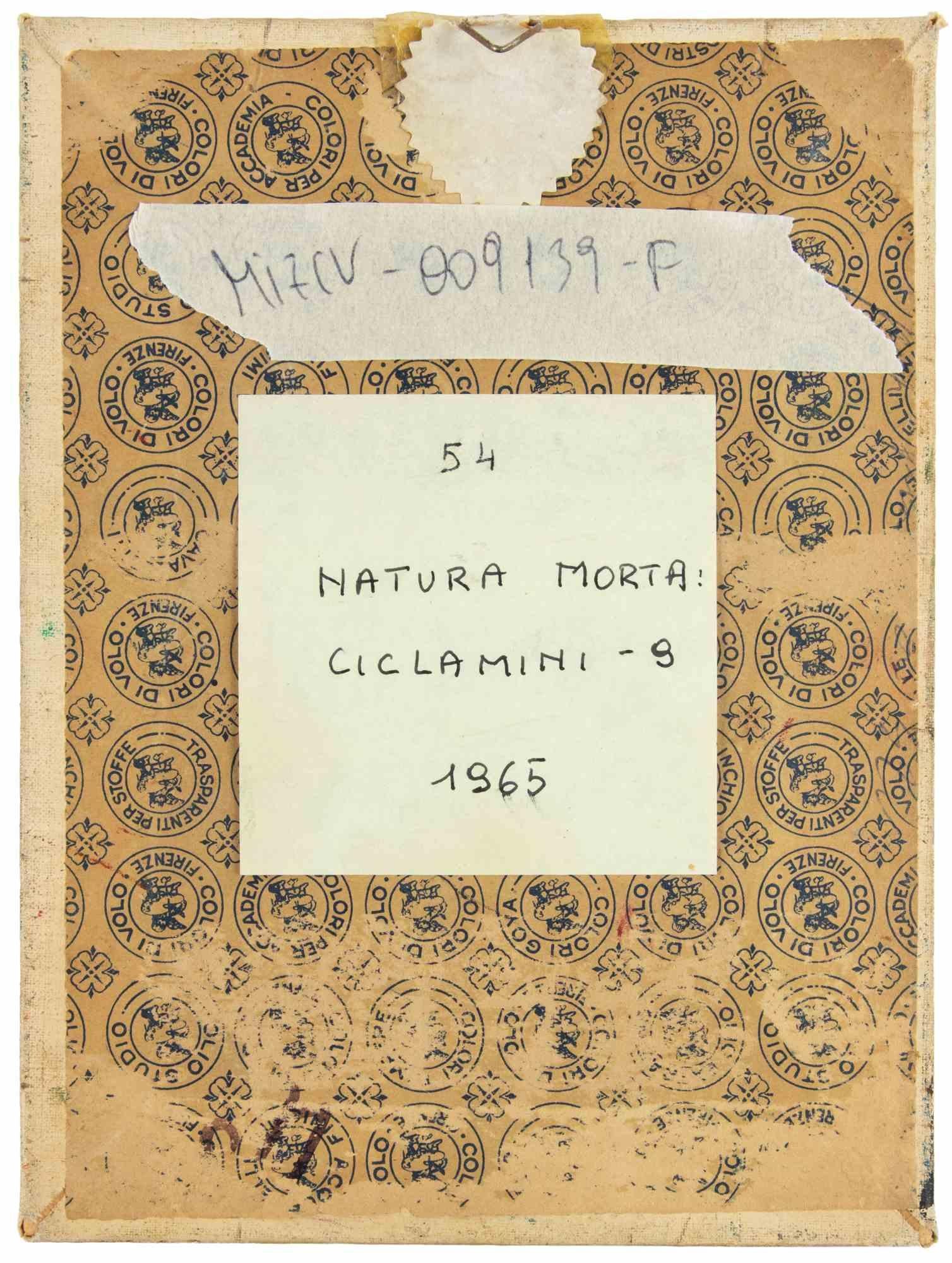Stillleben mit Zyclamenen – Farbe von Sirio Pellegrini – 1965 im Angebot 3