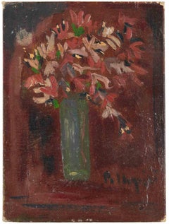 Natura morta con ciclamini - Dipinto di Sirio Pellegrini - 1965