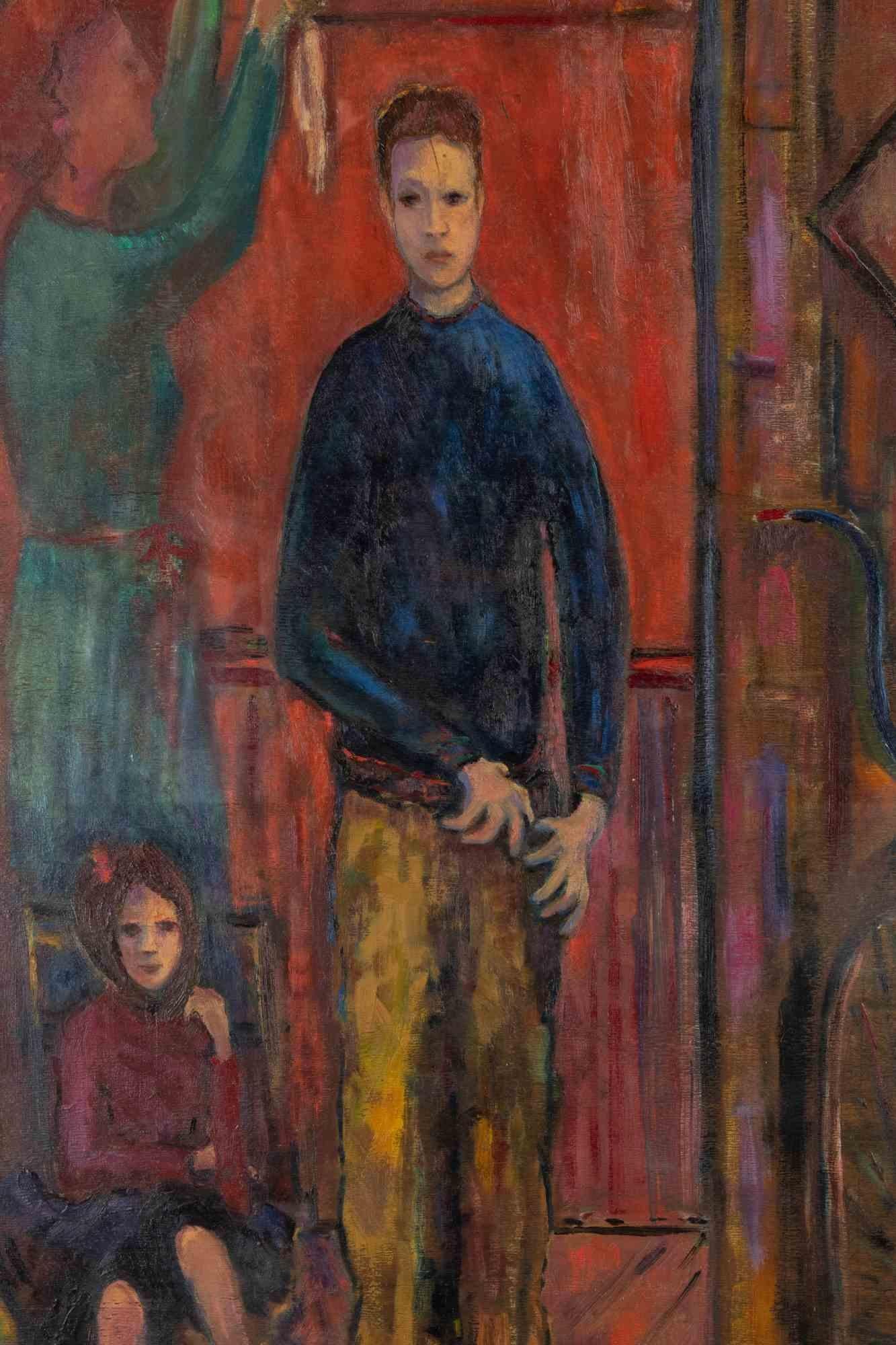 La famiglia - Dipinto a olio di Sirio Pellegrini - 1969 in vendita 1