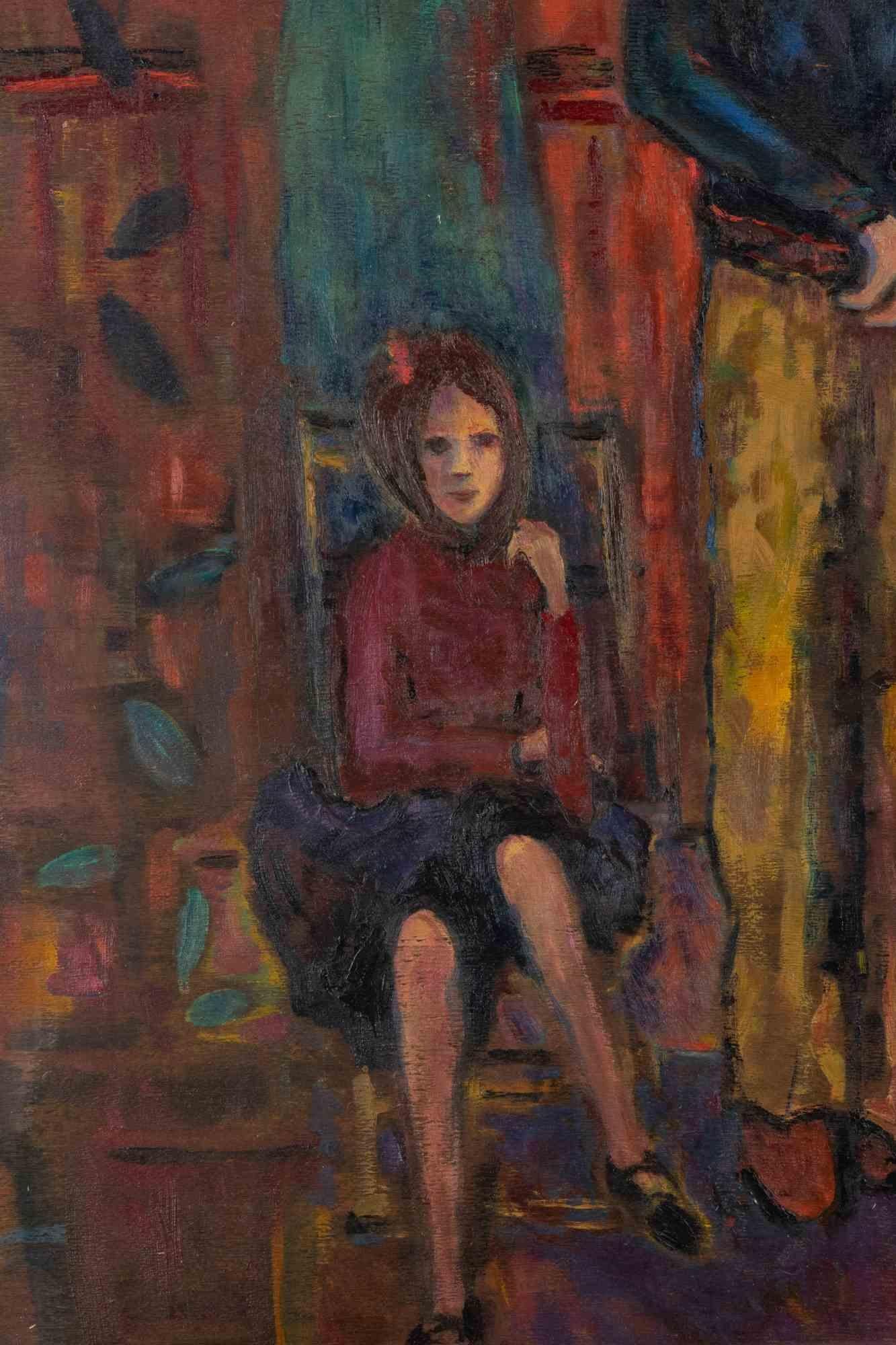 La famiglia - Dipinto a olio di Sirio Pellegrini - 1969 in vendita 2