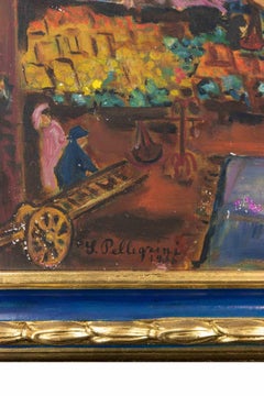 Il mercato - Dipinto a olio di Sirio Pellegrini - 1966