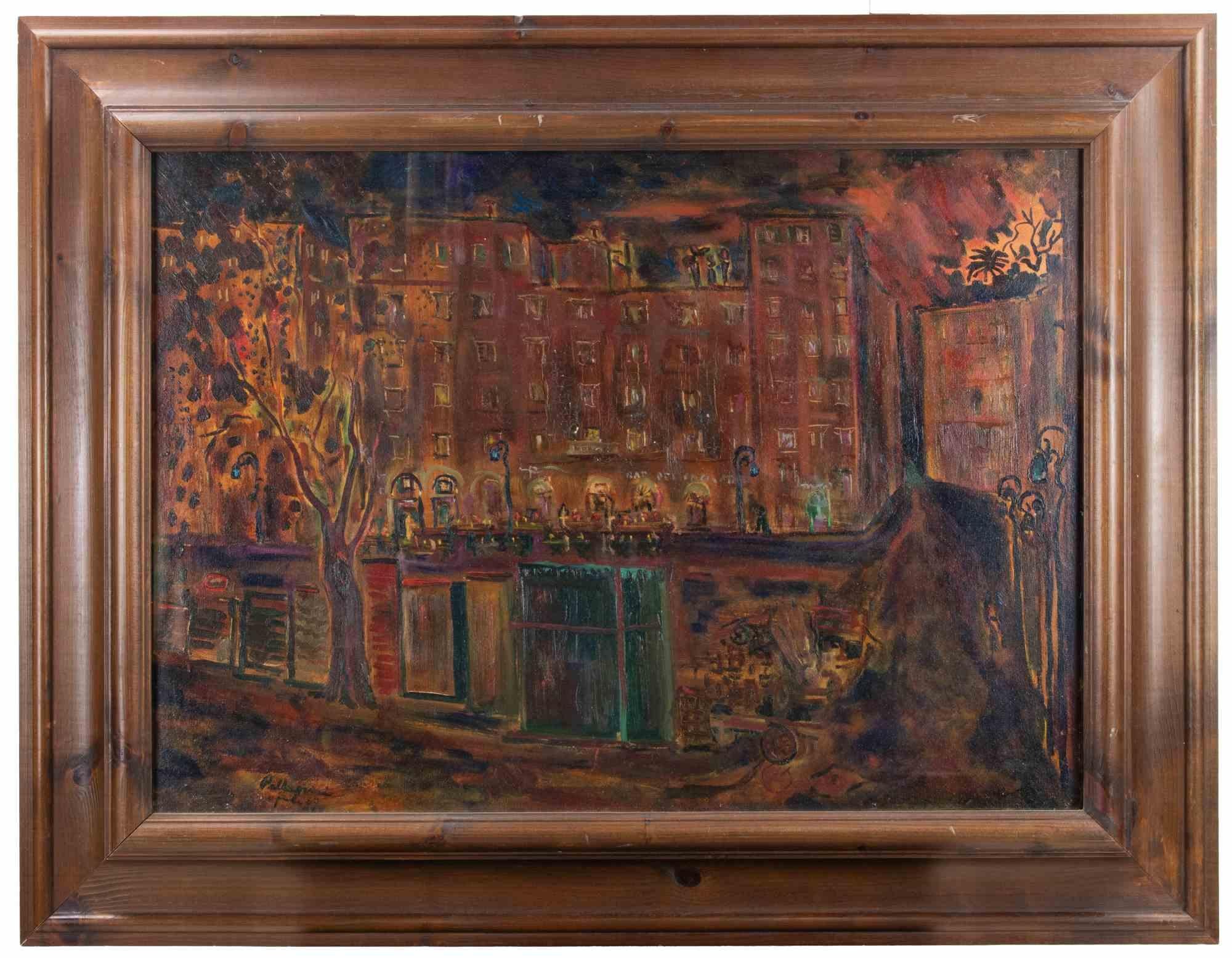 Urban Landscape - Oil Paint by Sirio Pellegrini - 1969