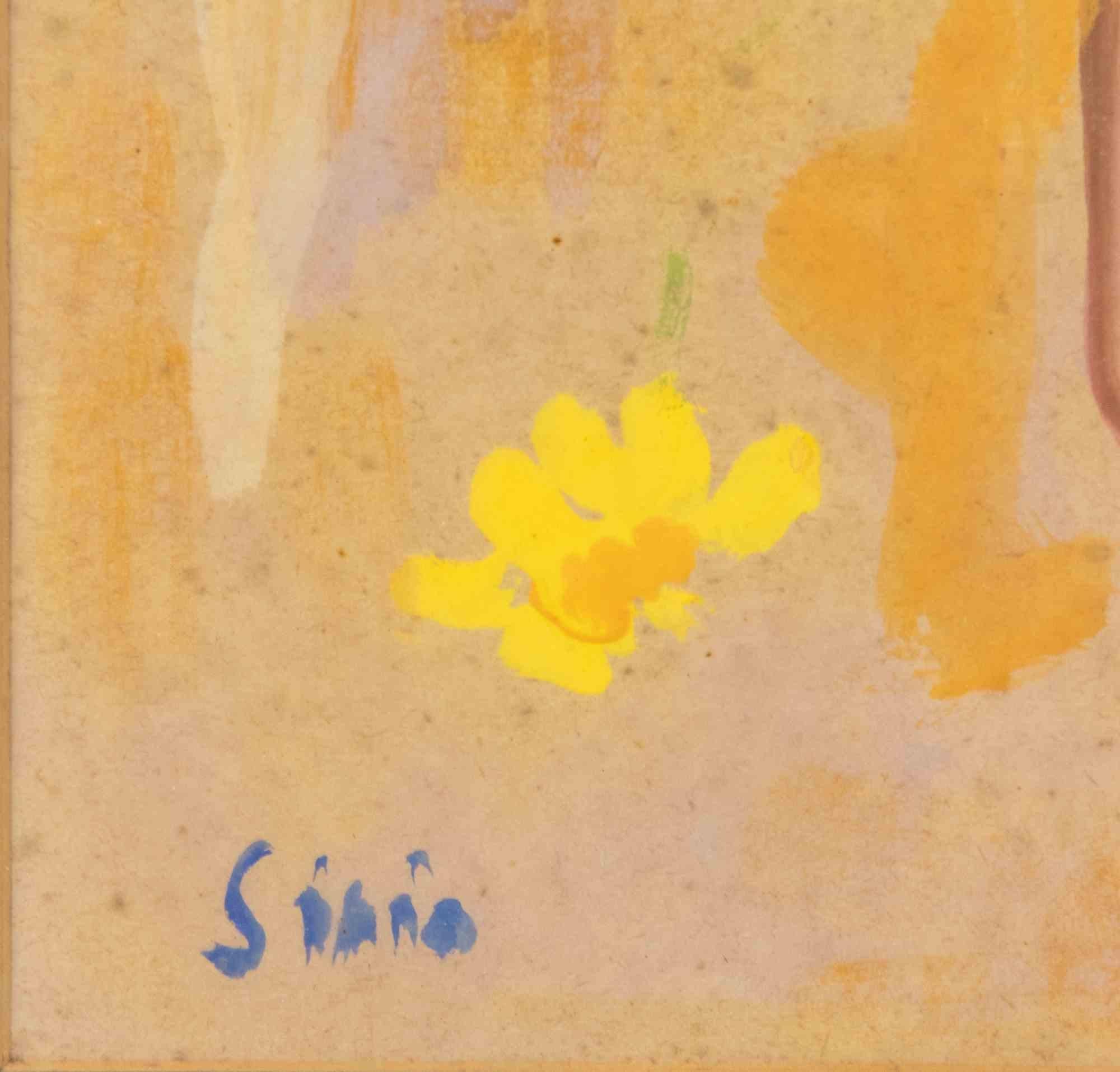 Vase mit Blumen – Farbe von Sirio Pellegrini – 1960er Jahre im Angebot 1
