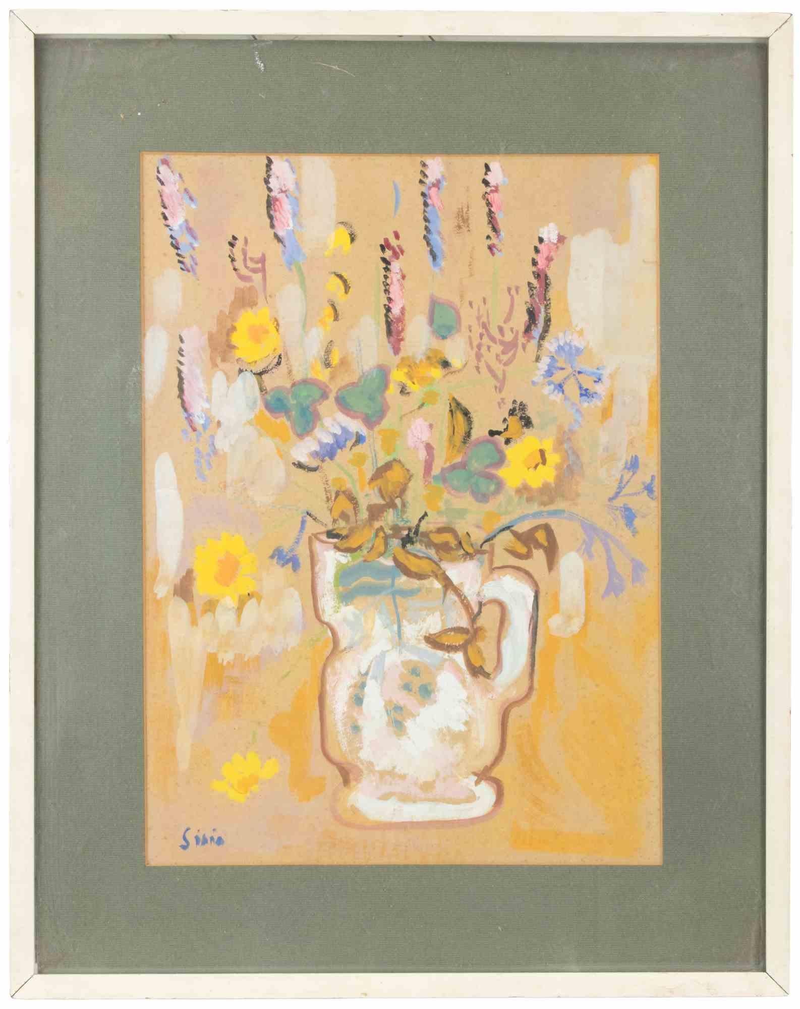 Vase of Flowers - Paint by Sirio Pellegrini - 1960s