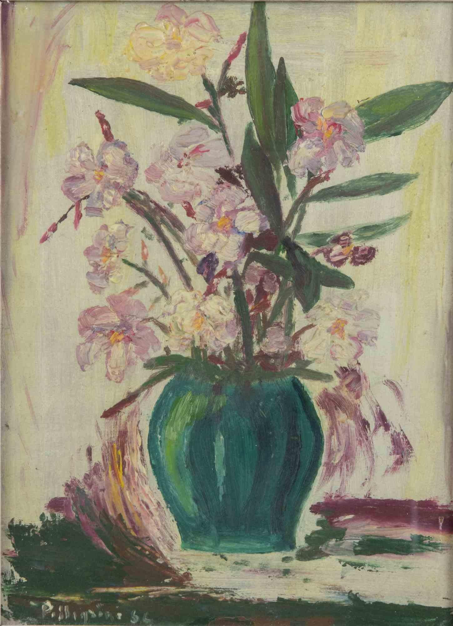 Vase of Flowers - Paint by Sirio Pellegrini - 1964 For Sale 1