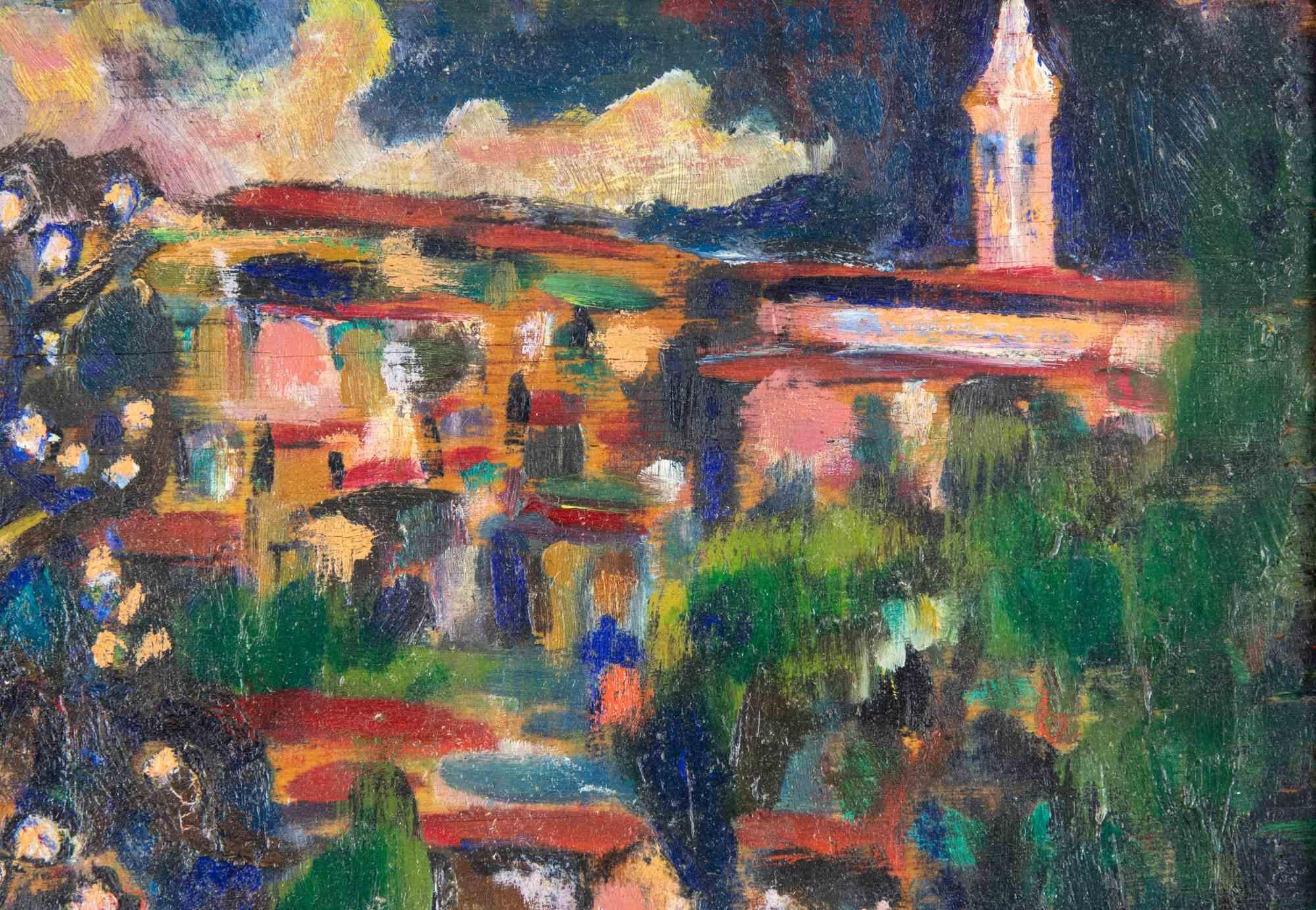 View of Capestrano - Paint by Sirio Pellegrini - 1970s For Sale 2