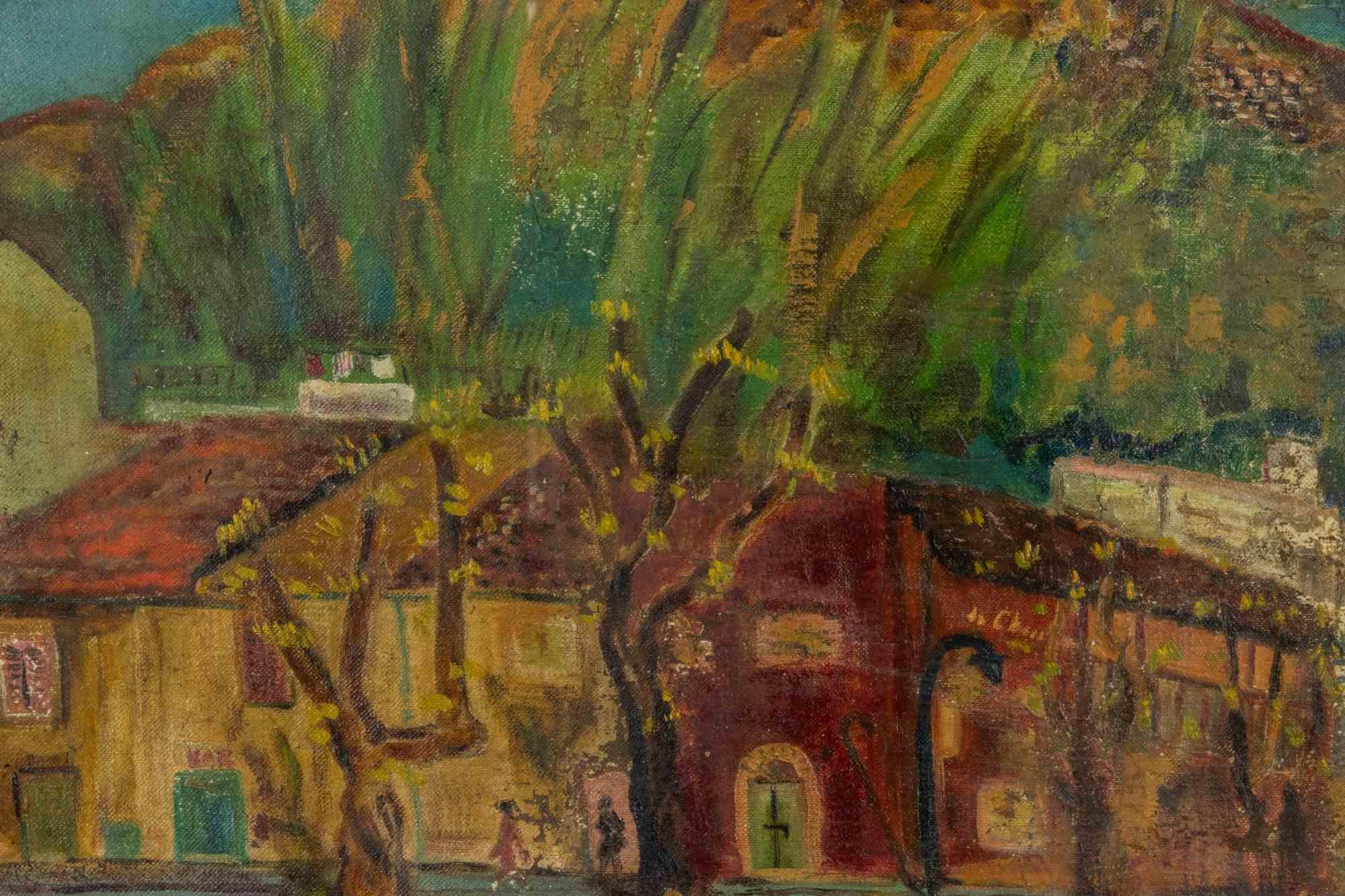View of Monte dé Cocci Rome - Paint by Sirio Pellegrini - 1965 For Sale 1