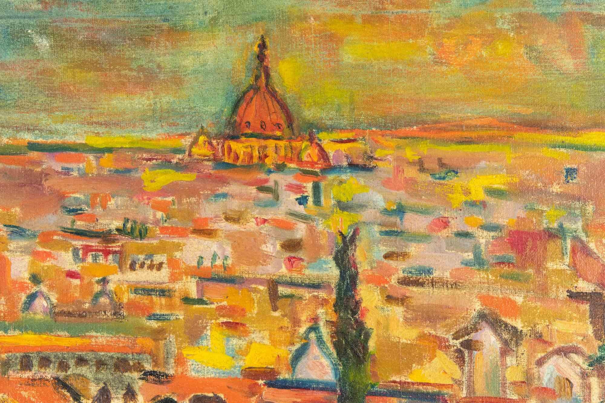 View of Rome from Gianicolo - Paint by Sirio Pellegrini - 1970 For Sale 2