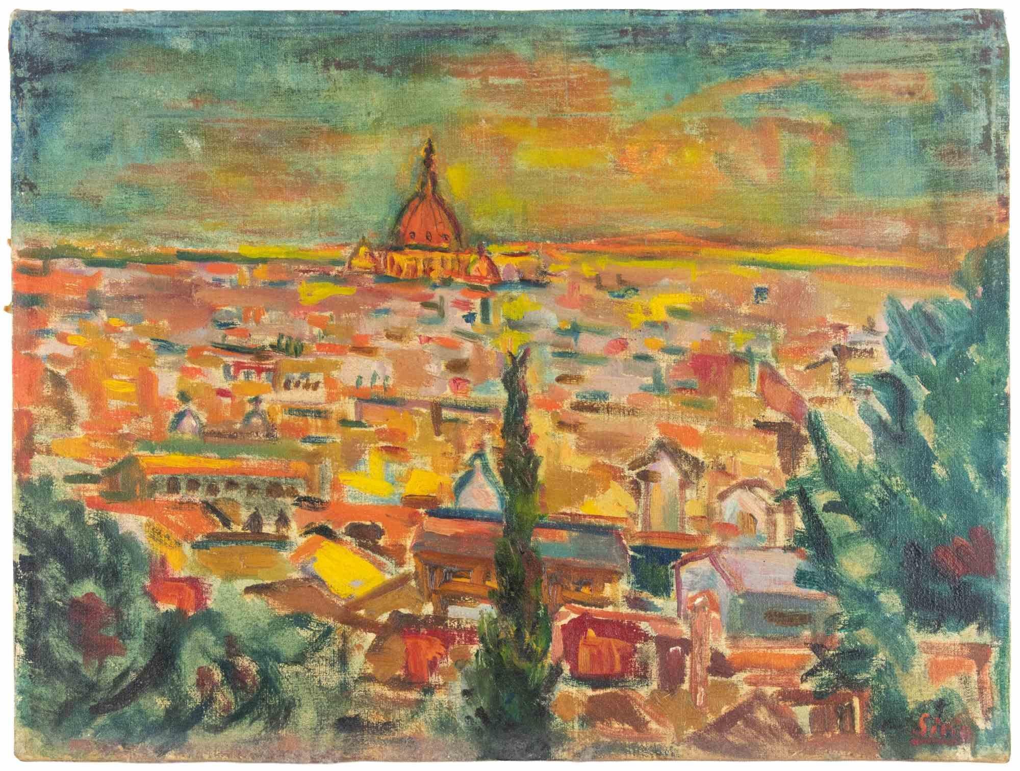 View of Rome from Gianicolo - Paint by Sirio Pellegrini - 1970