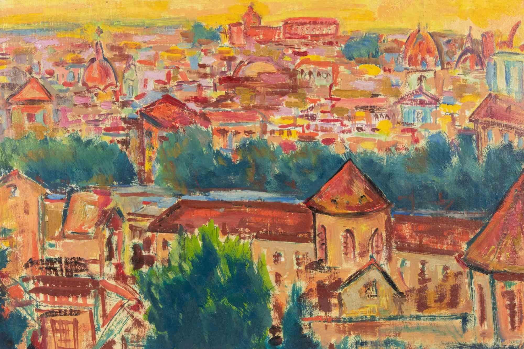 View of Rome - Paint by Sirio Pellegrini - 1970 For Sale 1
