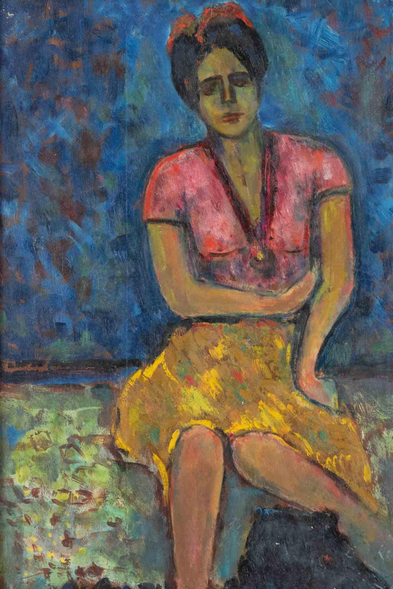 Junges junges Mädchen – Malerei von Sirio Pellegrini – 1960er Jahre im Angebot 1
