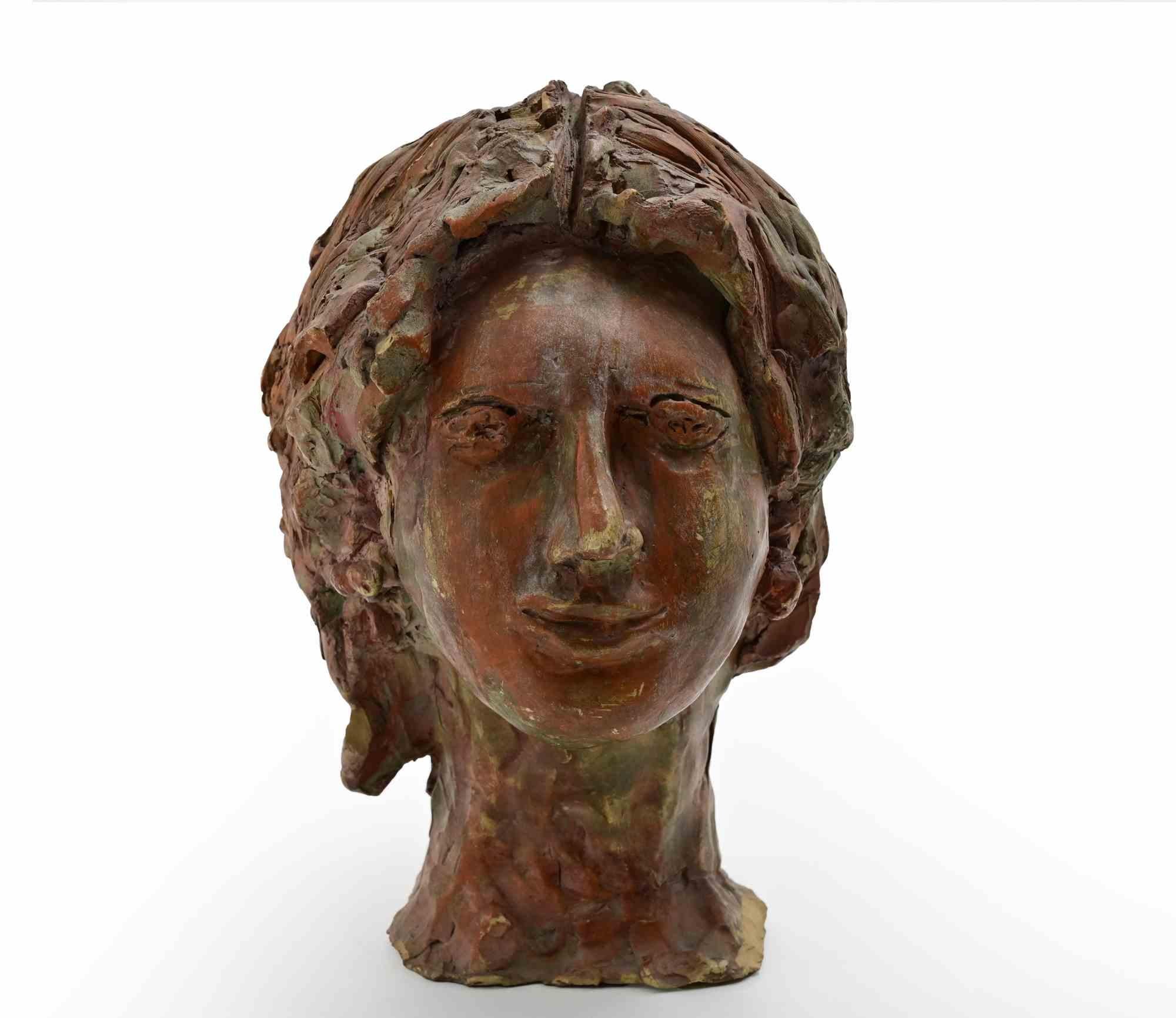 Portrait Terracotta Sculpture, Modern Style, Signed, 1960s, Unframed