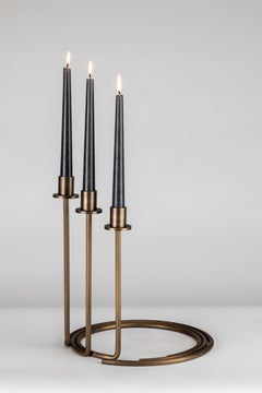 Sirio - Set of Three Italian Patinated Brass Candleholders