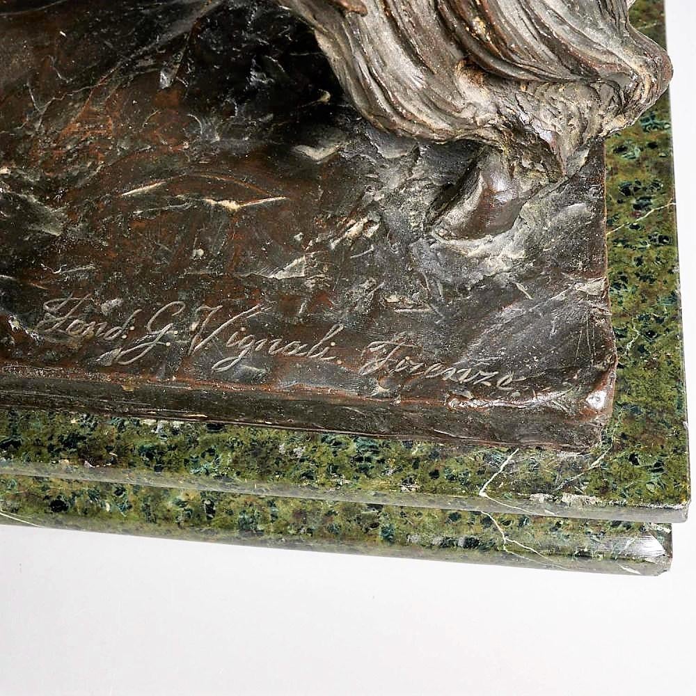 A very rare bronze cast of two battling Rams, by Sirio Tofanari (1886-1969). An old cast with a dark brown shaded patina. On a heavy green marble stepped plinth. Signed Sirio Tofanari on the base, foundry G. Vignali Firenze.