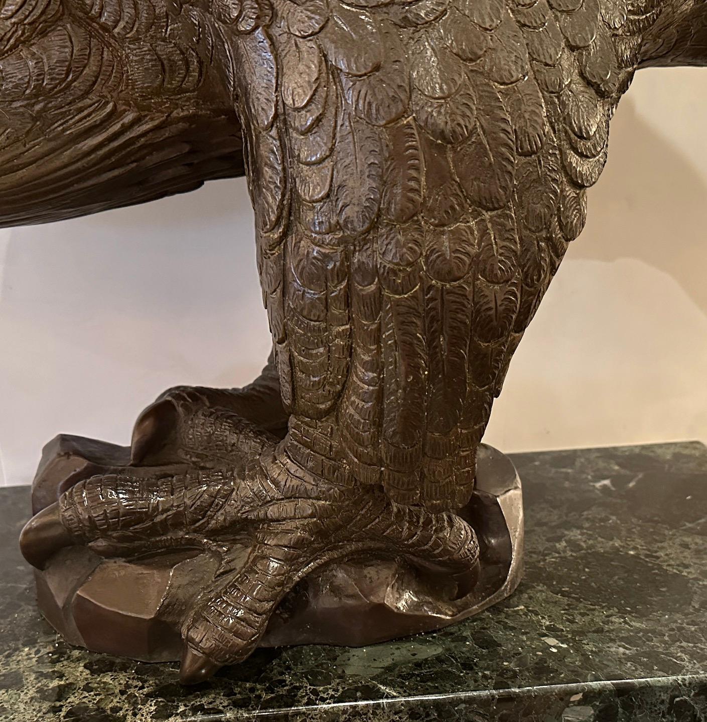 Large Cast Bronze Eagle - Gold Figurative Sculpture by Sirio Tofanari